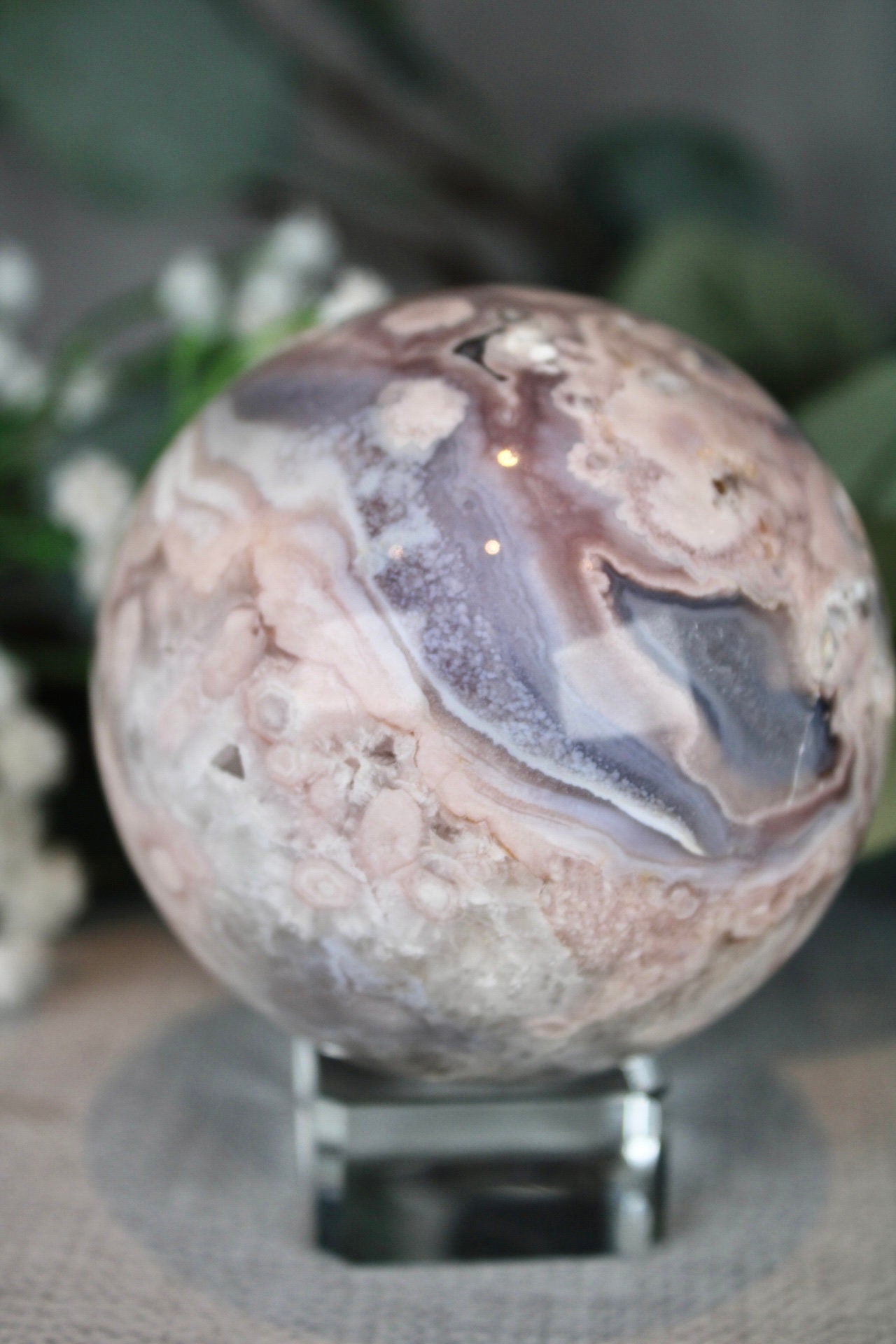 Blue flower agate with chlorite 565G 7CM