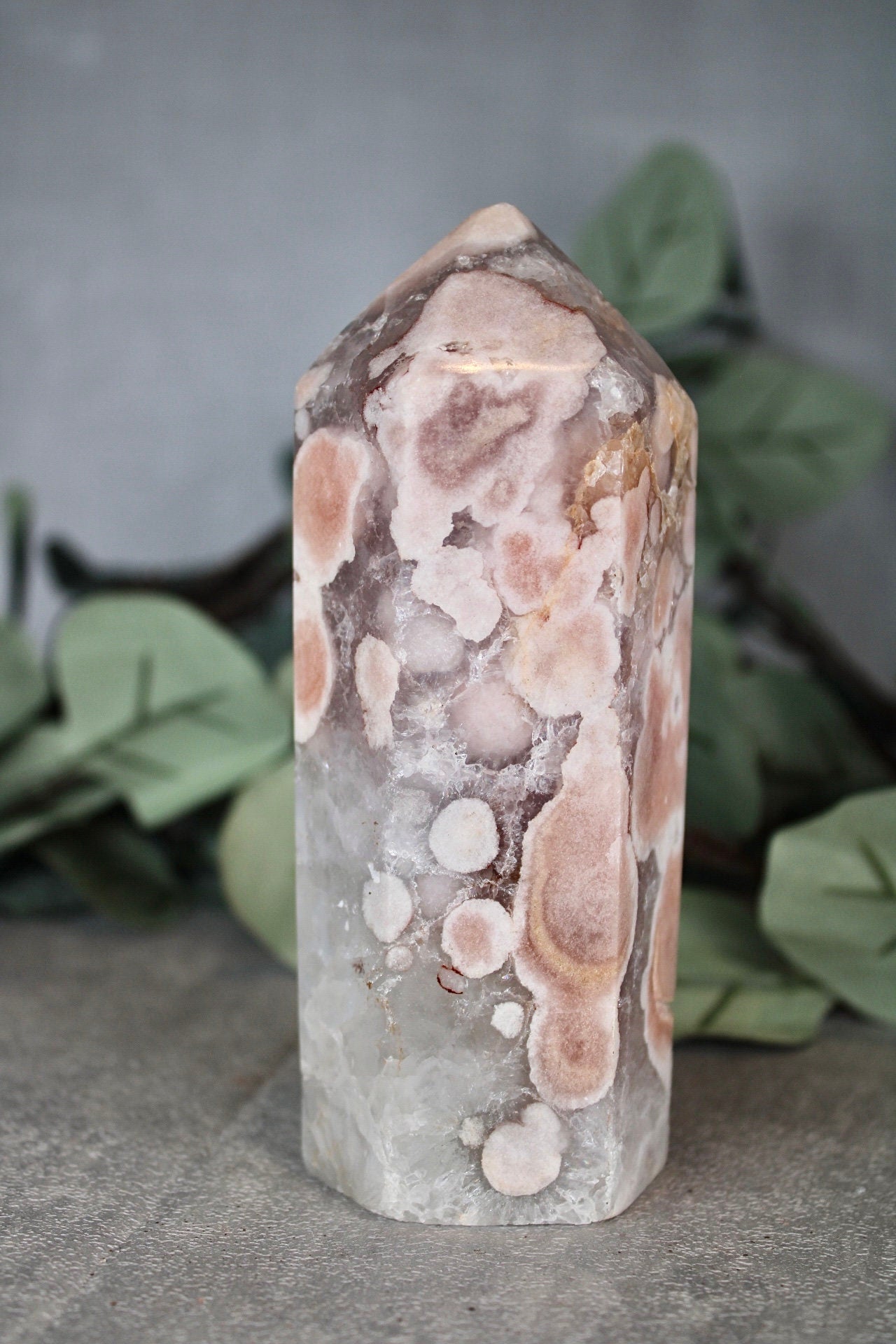 Pink amethyst with quartz tower 645g 13.5cm(H) 5.5cm(W)