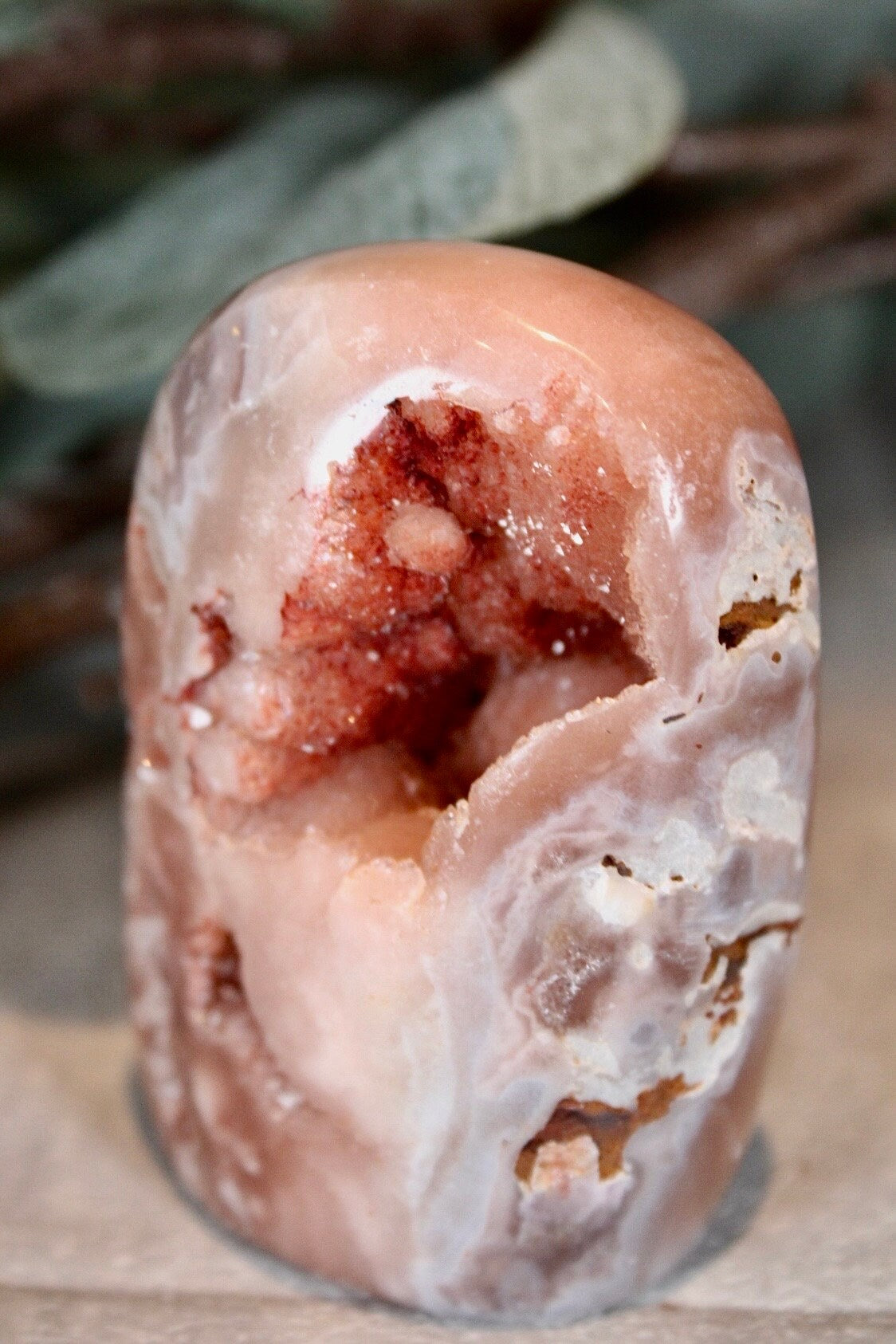 pink amethyst freeform with open druzy cave 135g