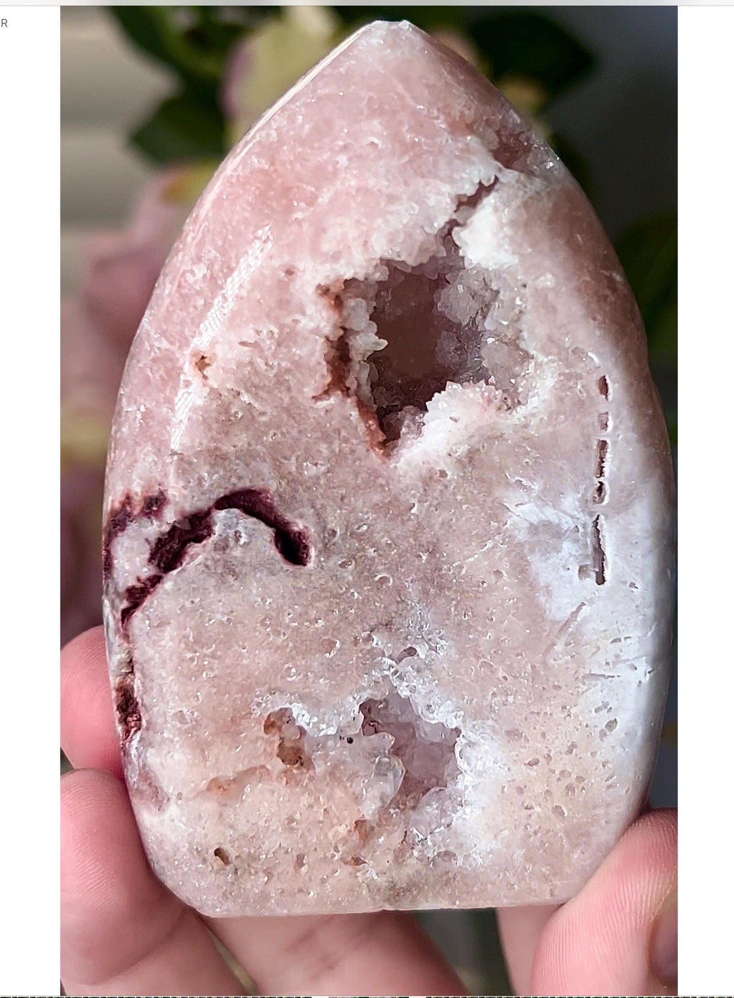 High grade, pink amethyst flame with natural druzy top