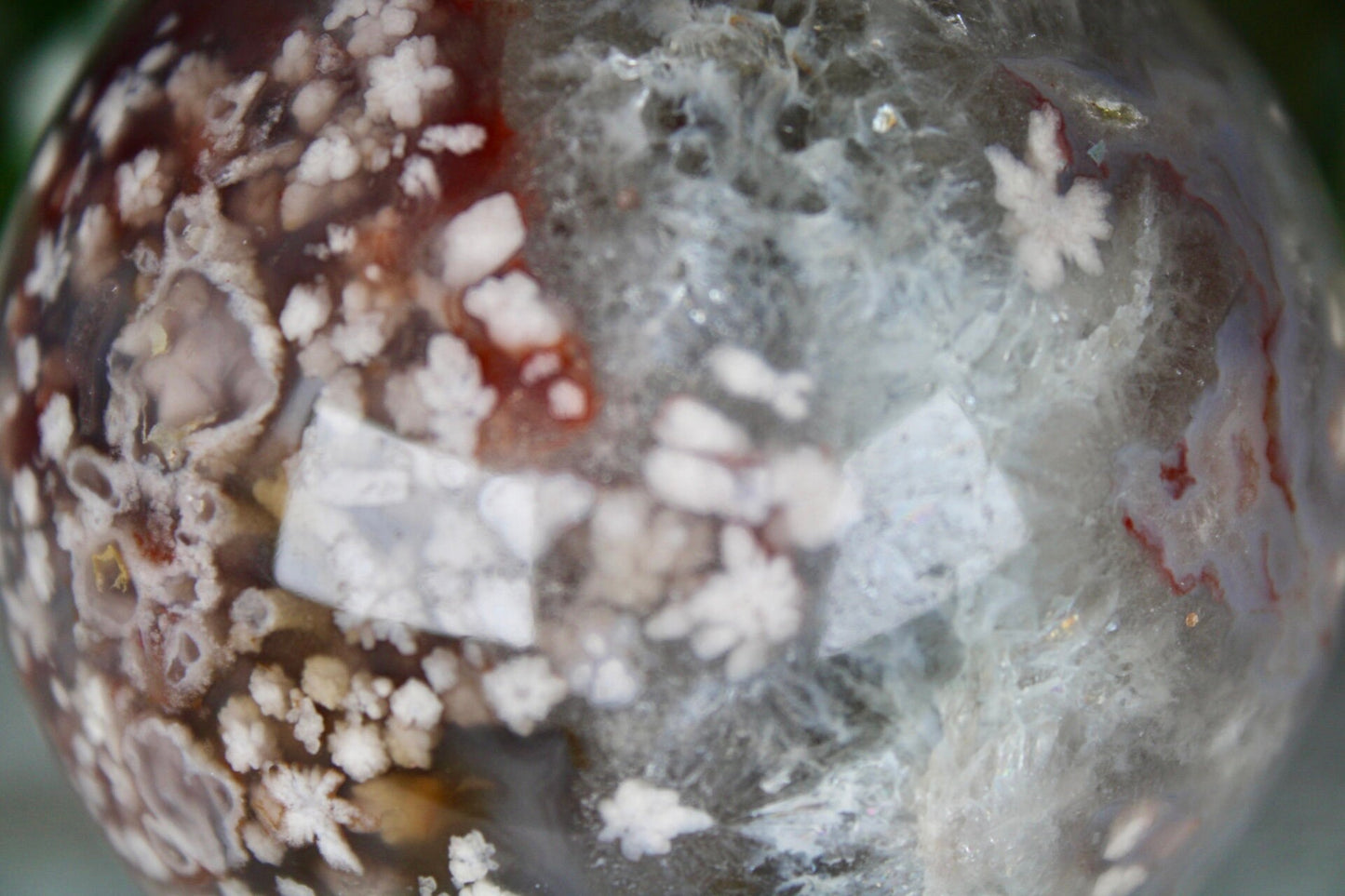 High quality, chlorite x flower agate sphere 535G 7CM