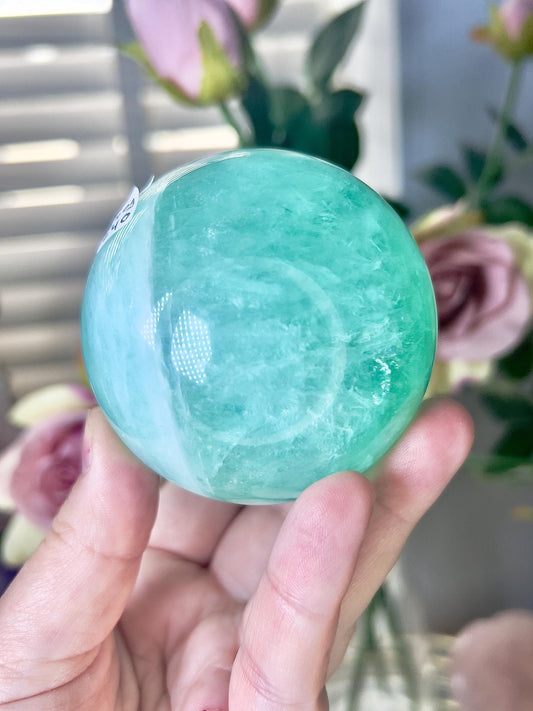 High grade, green fluorite sphere 540g