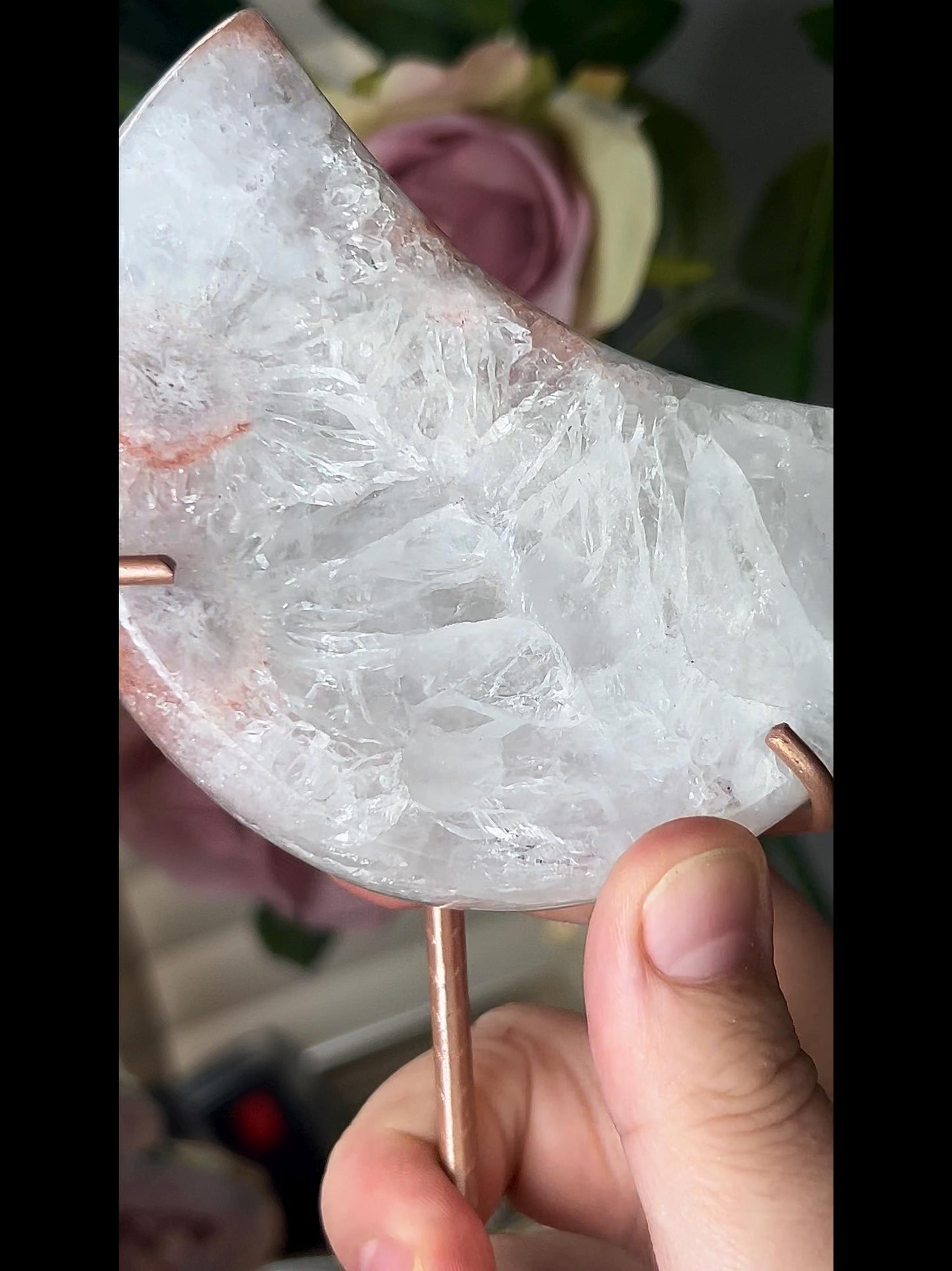 High grade, pink amethyst moon with covered in mostly rainbow quartz 420g