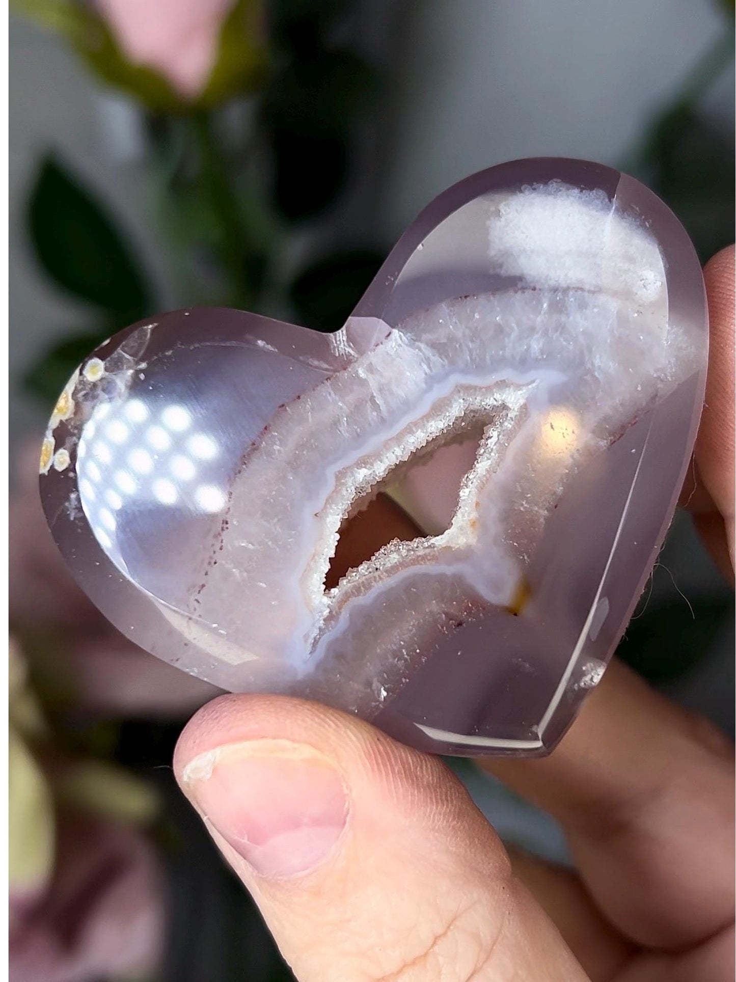 Mini agate heart with druzy cave