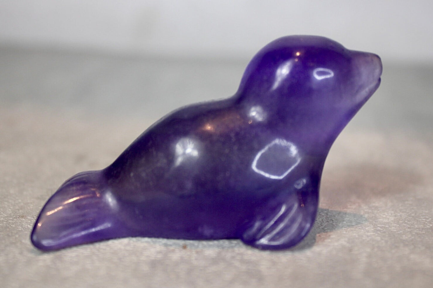 Purple fluorite, seal carving 4.5 (h) 7cm (l)