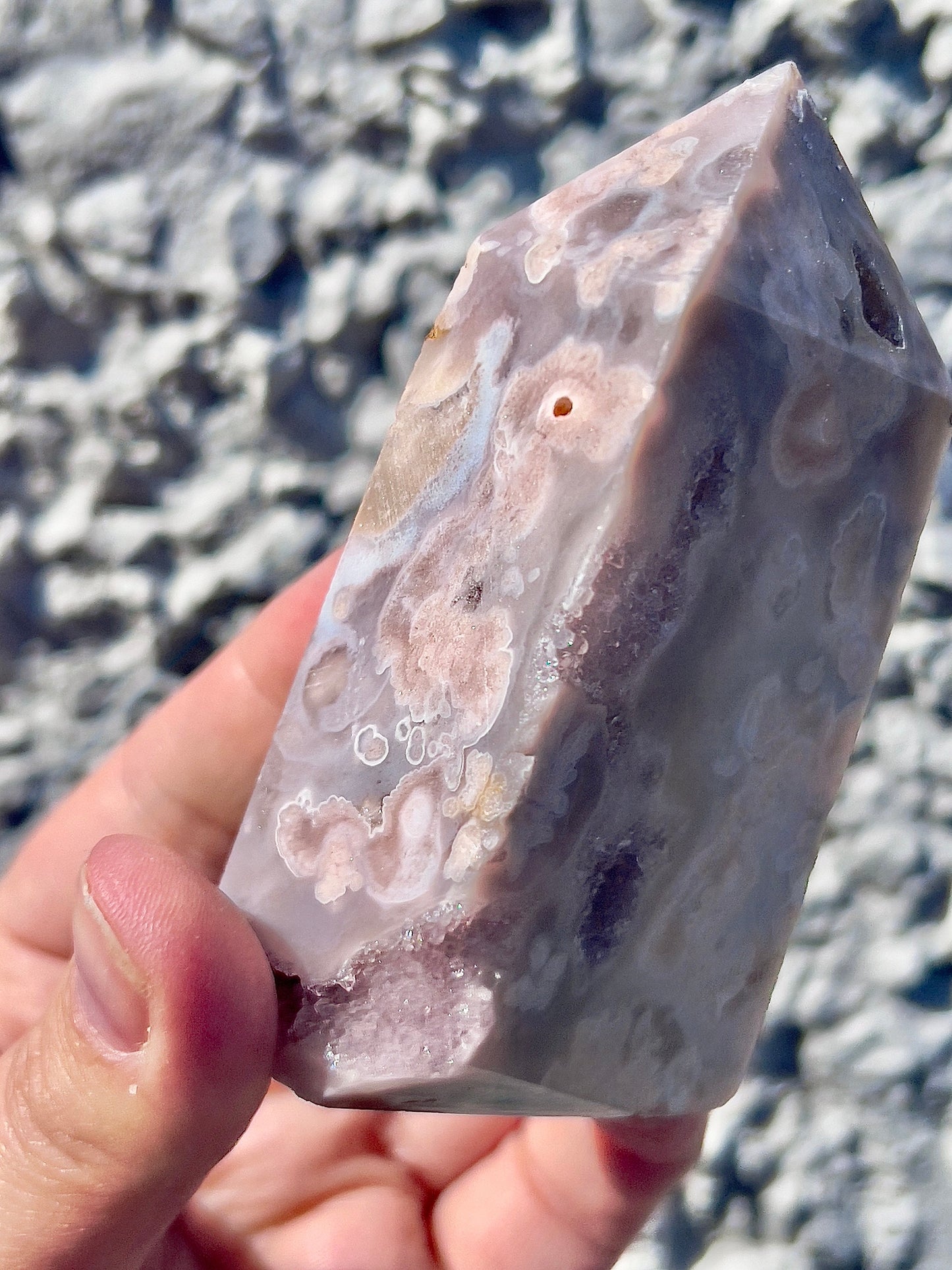 High quality, Baby pink & blue flower agate tower