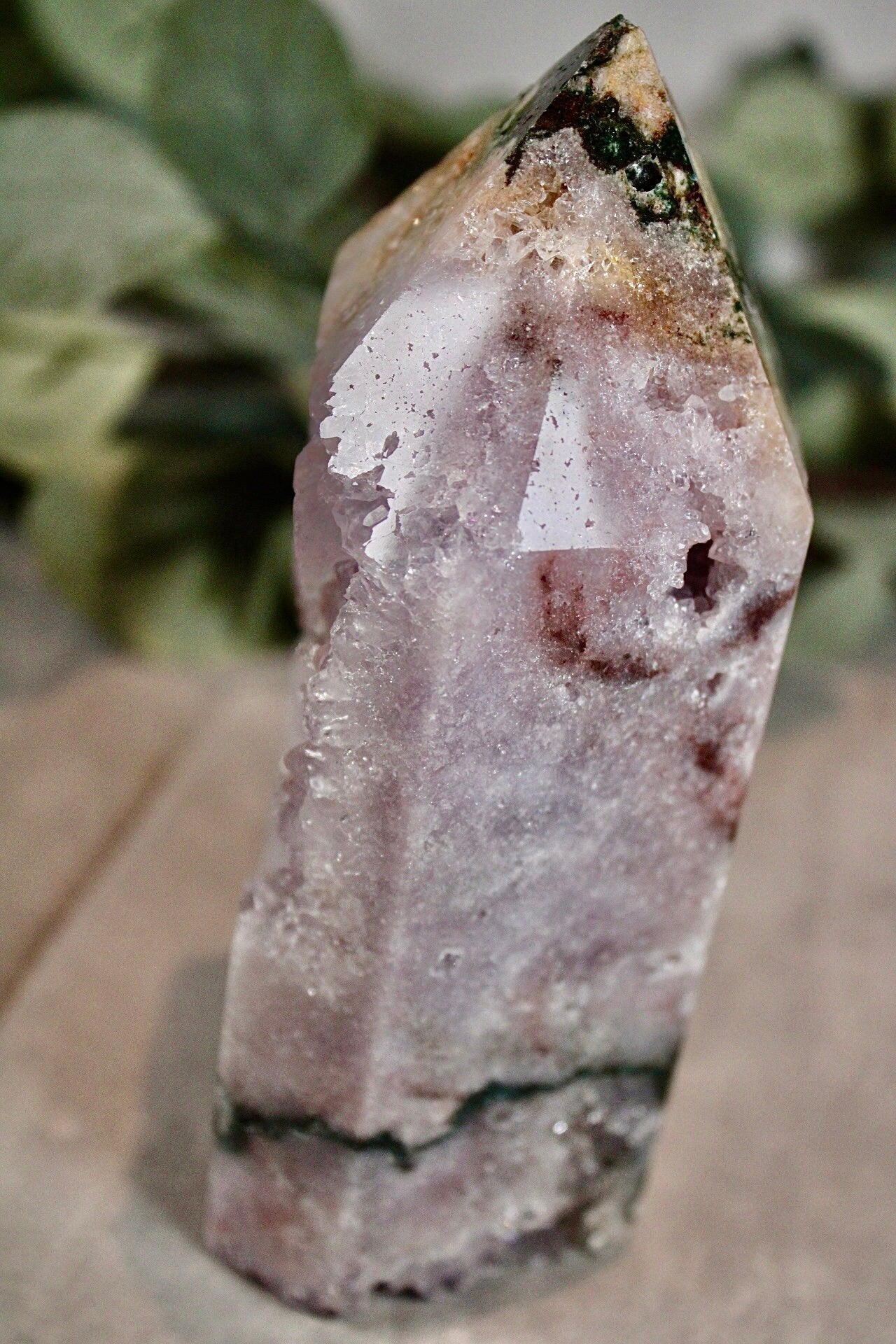 Large pink amethyst tower with green jasper - 955g 14cm (h)