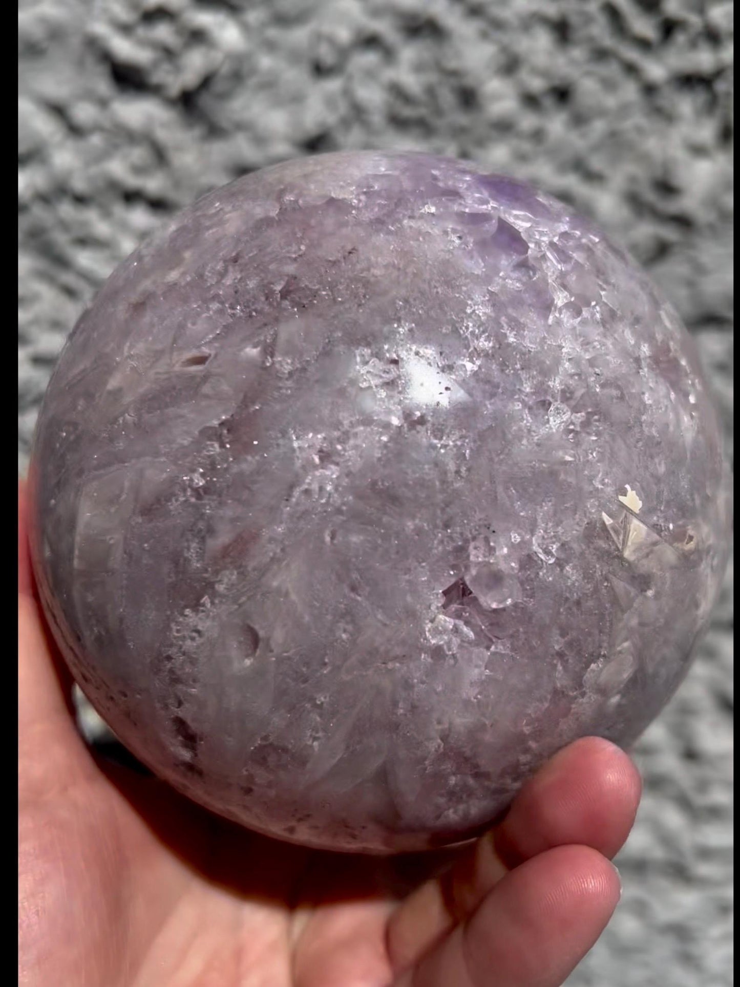 large, statement pink amethyst sphere with rutile formations in gorgeous lilac tones 2.058kg