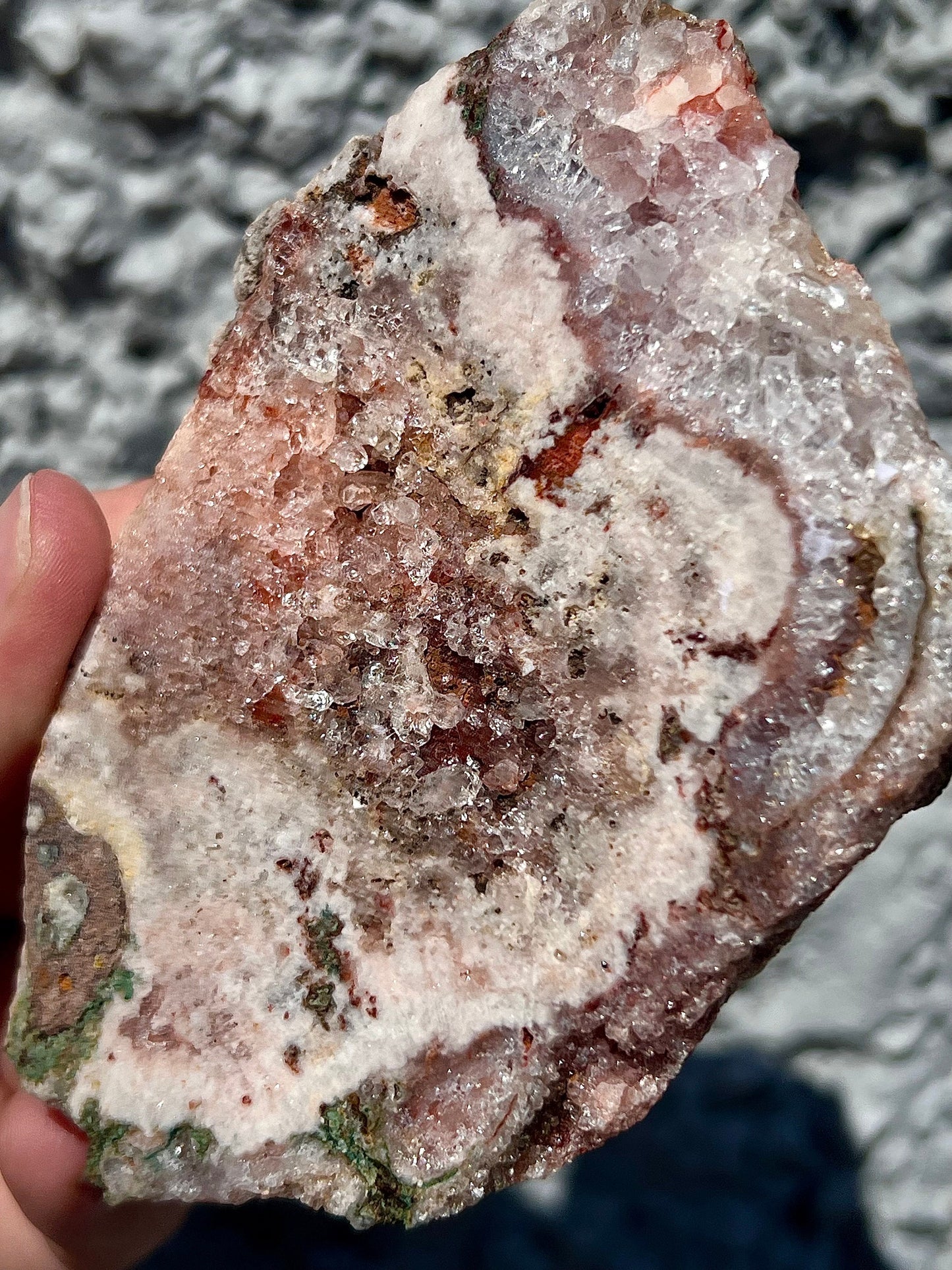 pink amethyst slice with quartz