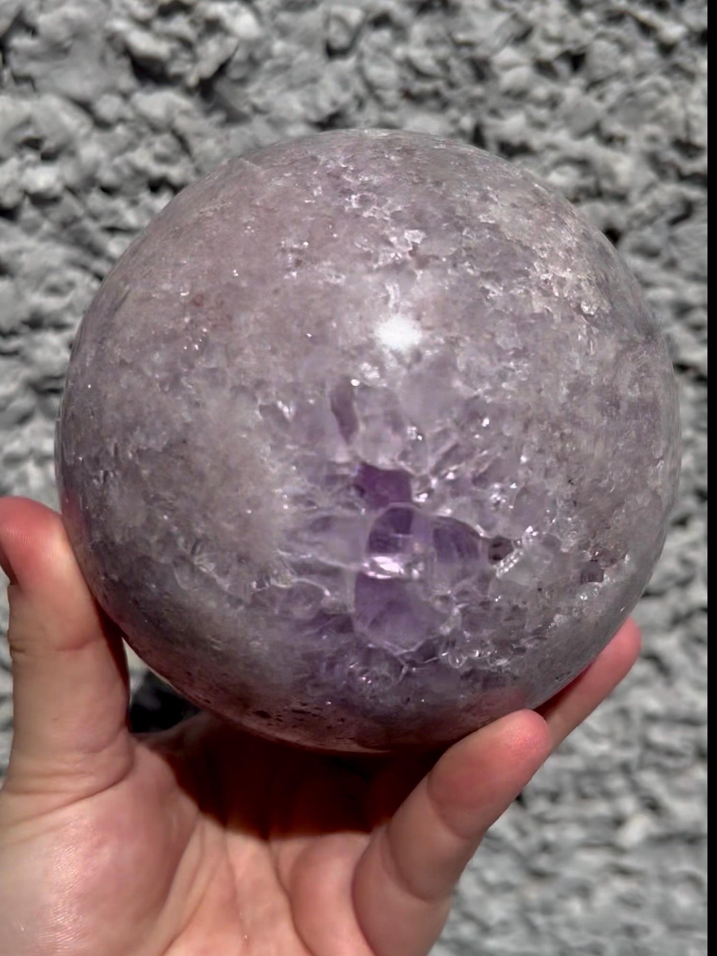 large, statement pink amethyst sphere with rutile formations in gorgeous lilac tones 2.058kg