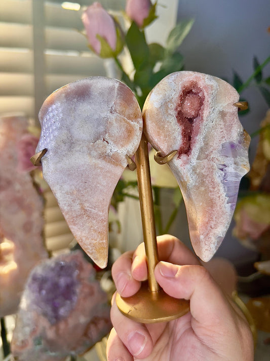 Top grade, pink amethyst wings with red bubble and purple quartz