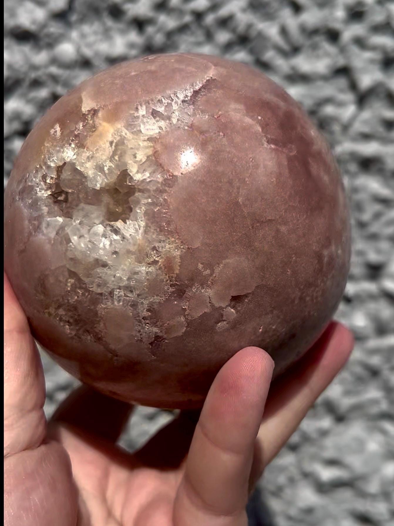 large, statement pink amethyst sphere 1.240kg
