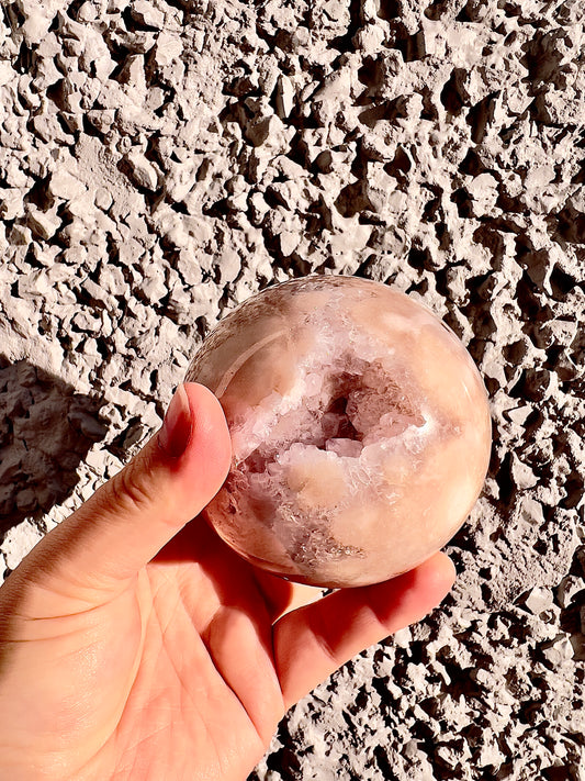 Beautiful, druzy, pink amethyst sphere with lilac druzy 660g 8cm