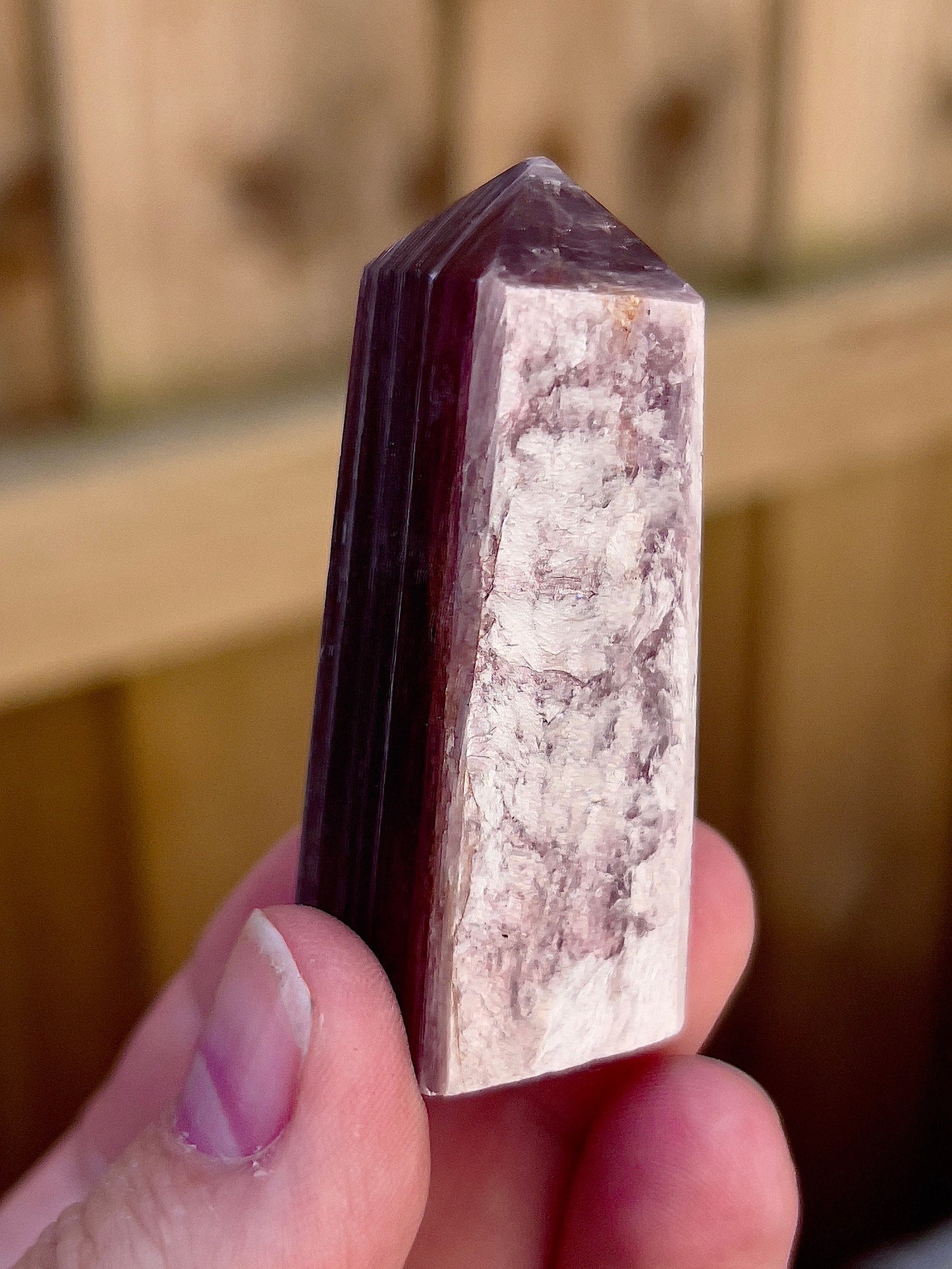 Gemmy lepidolite point