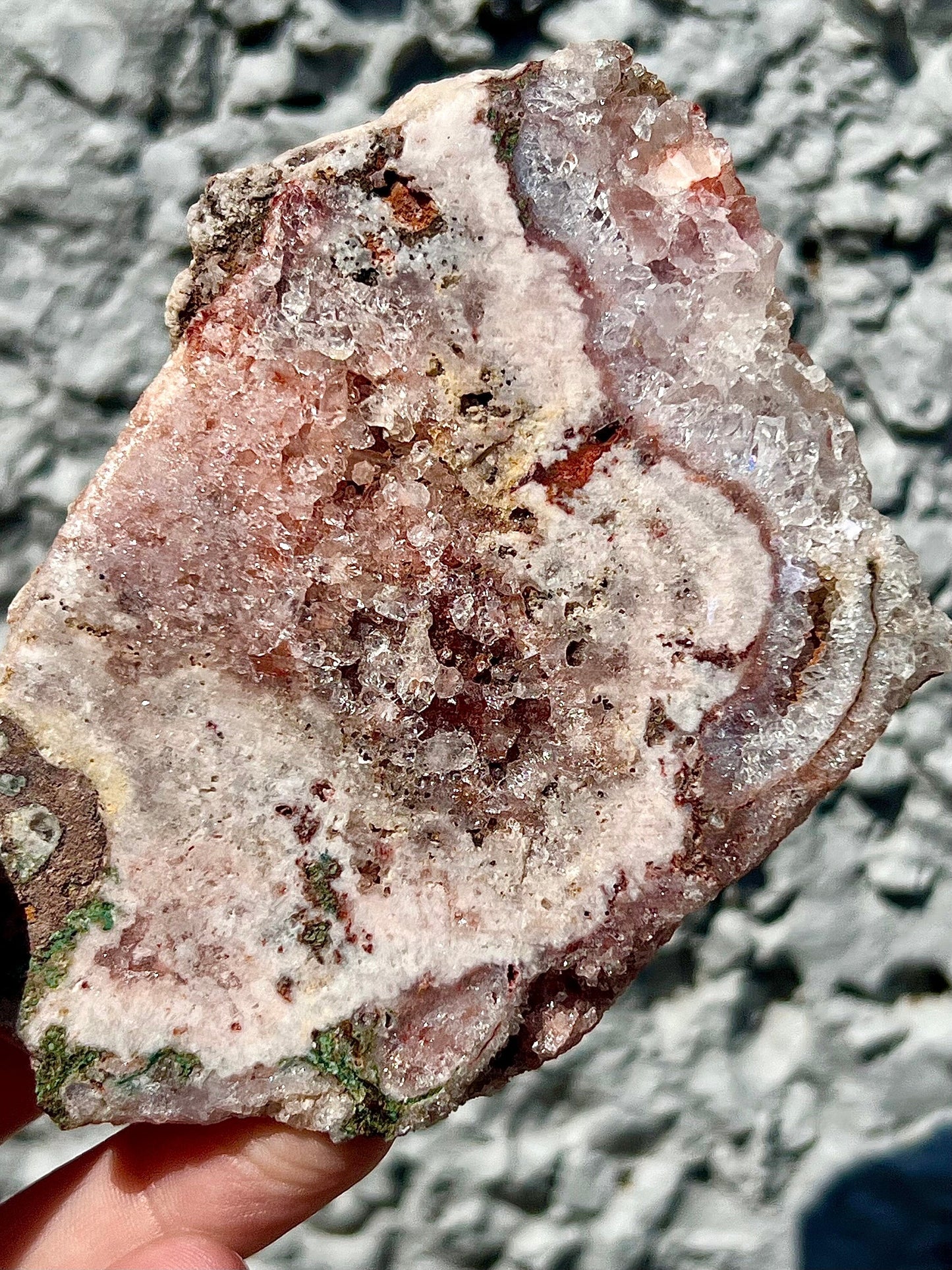 pink amethyst slice with quartz
