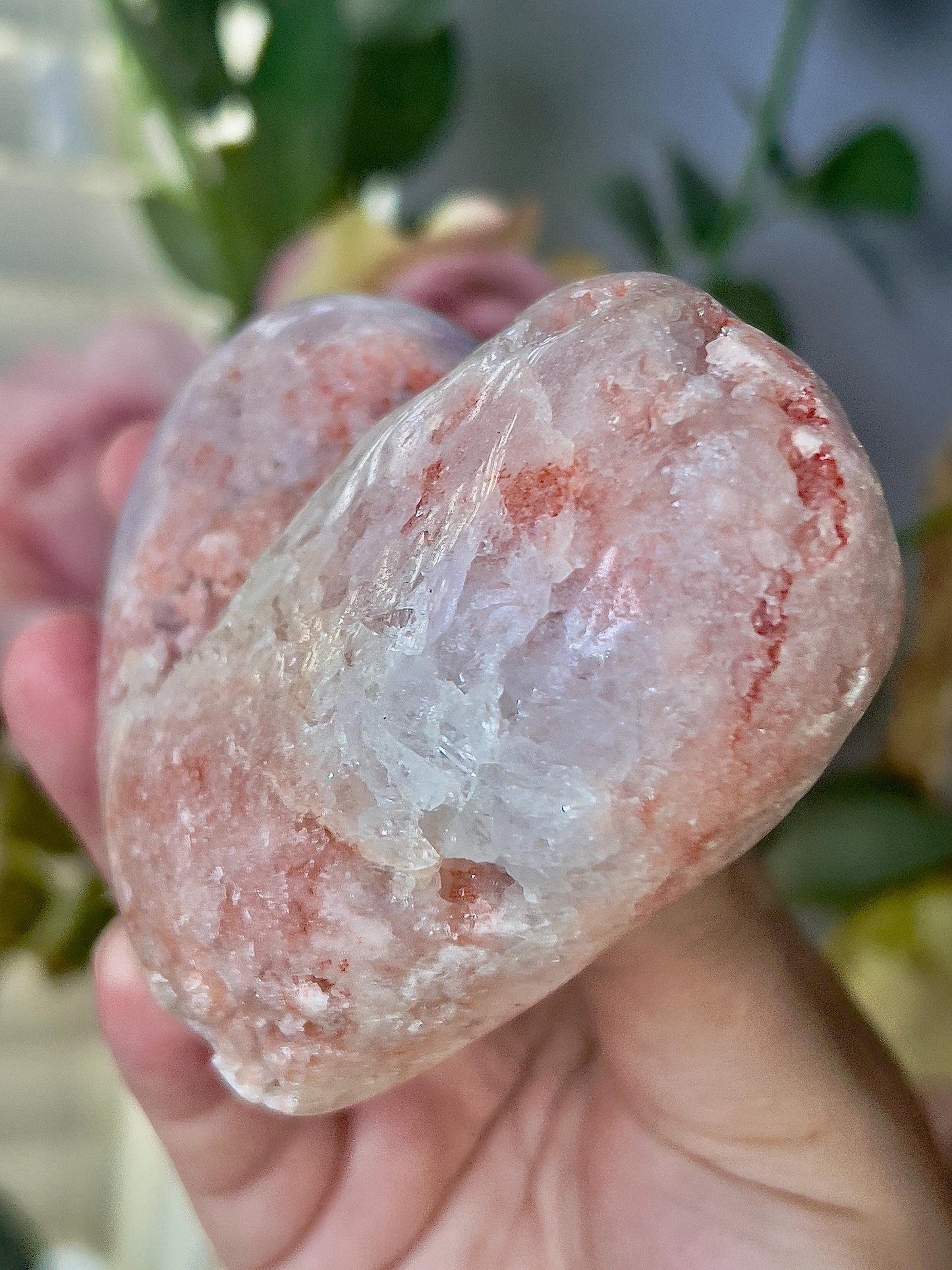 Pink amethyst heart in pink & peach tones with quartz and sugar druzy