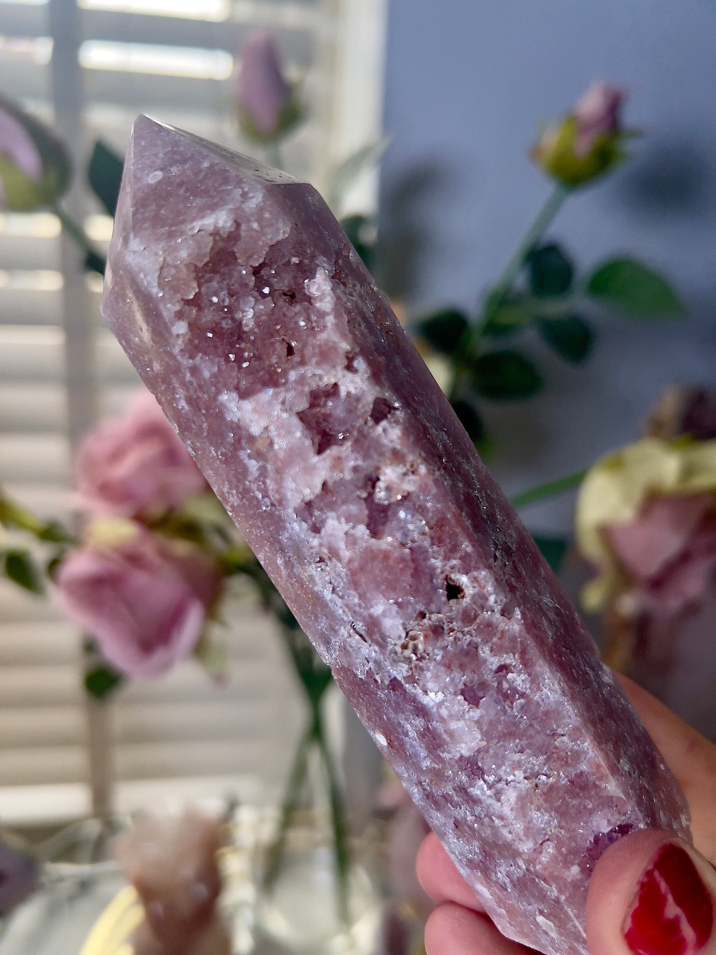 High grade, berry red pink amethyst tower 14cm 315g