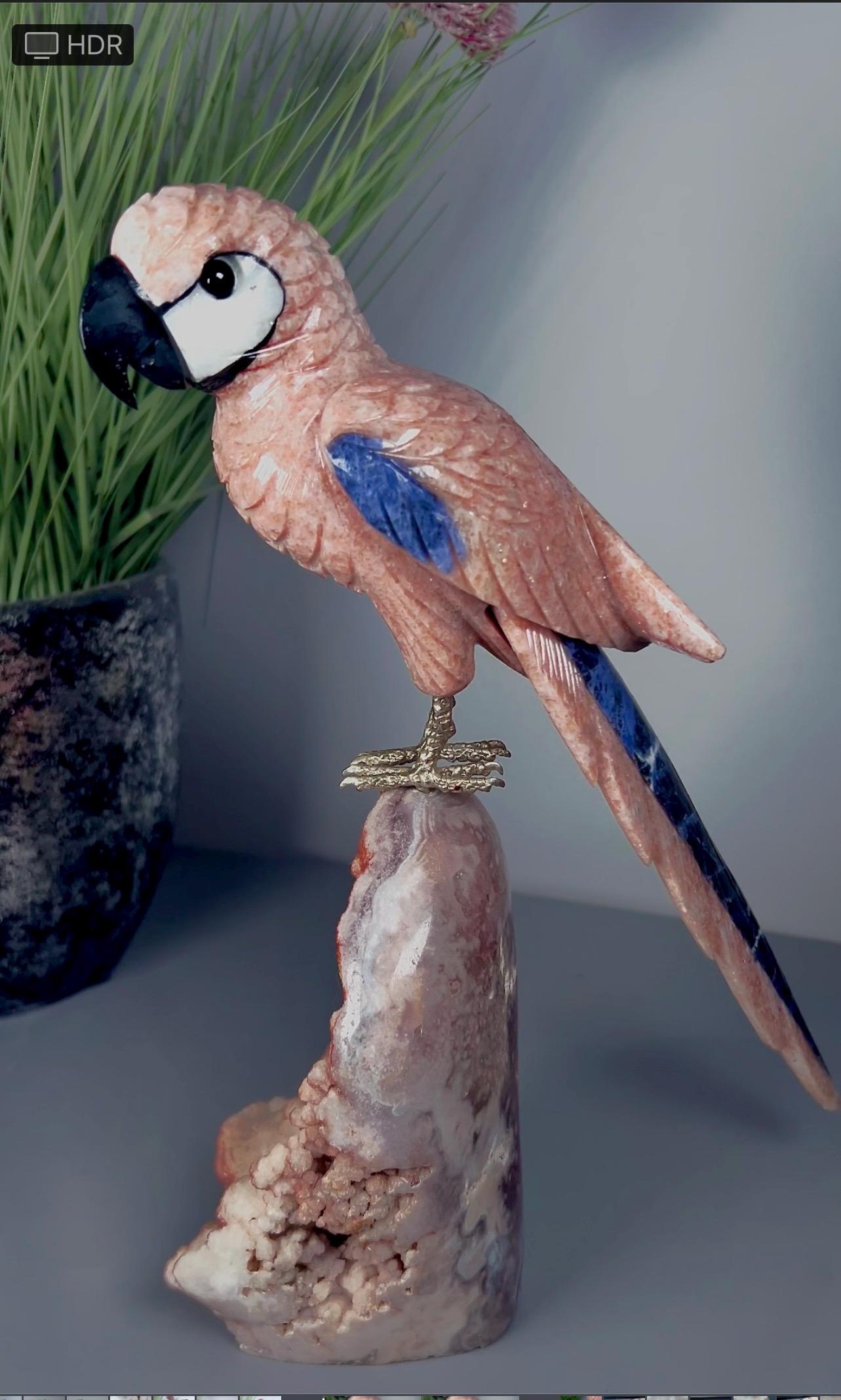 High grade pink amethyst, bird, parrot carving on pink amethyst Freeform