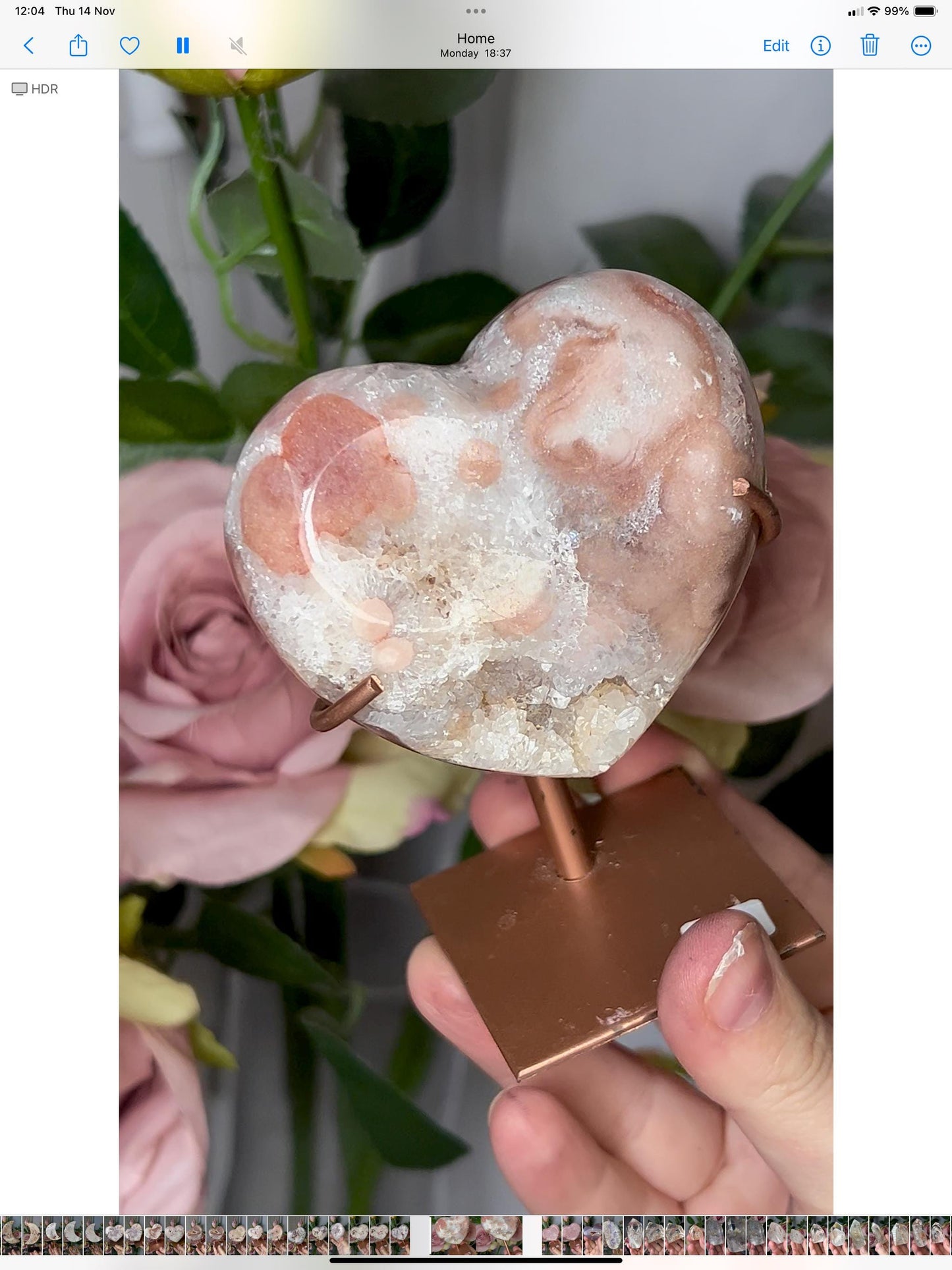 pink amethyst heart with quartz druzy comes with stand that is scratched (discount added)