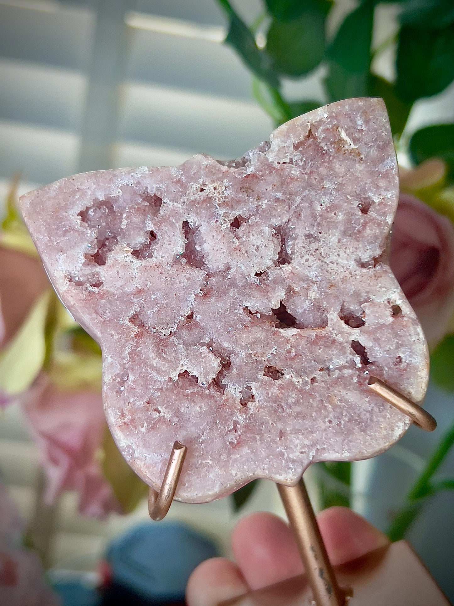 Pink amethyst butterfly on stand