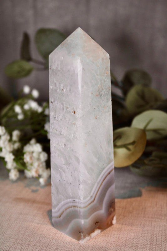 Blue banded agate with quartz tower