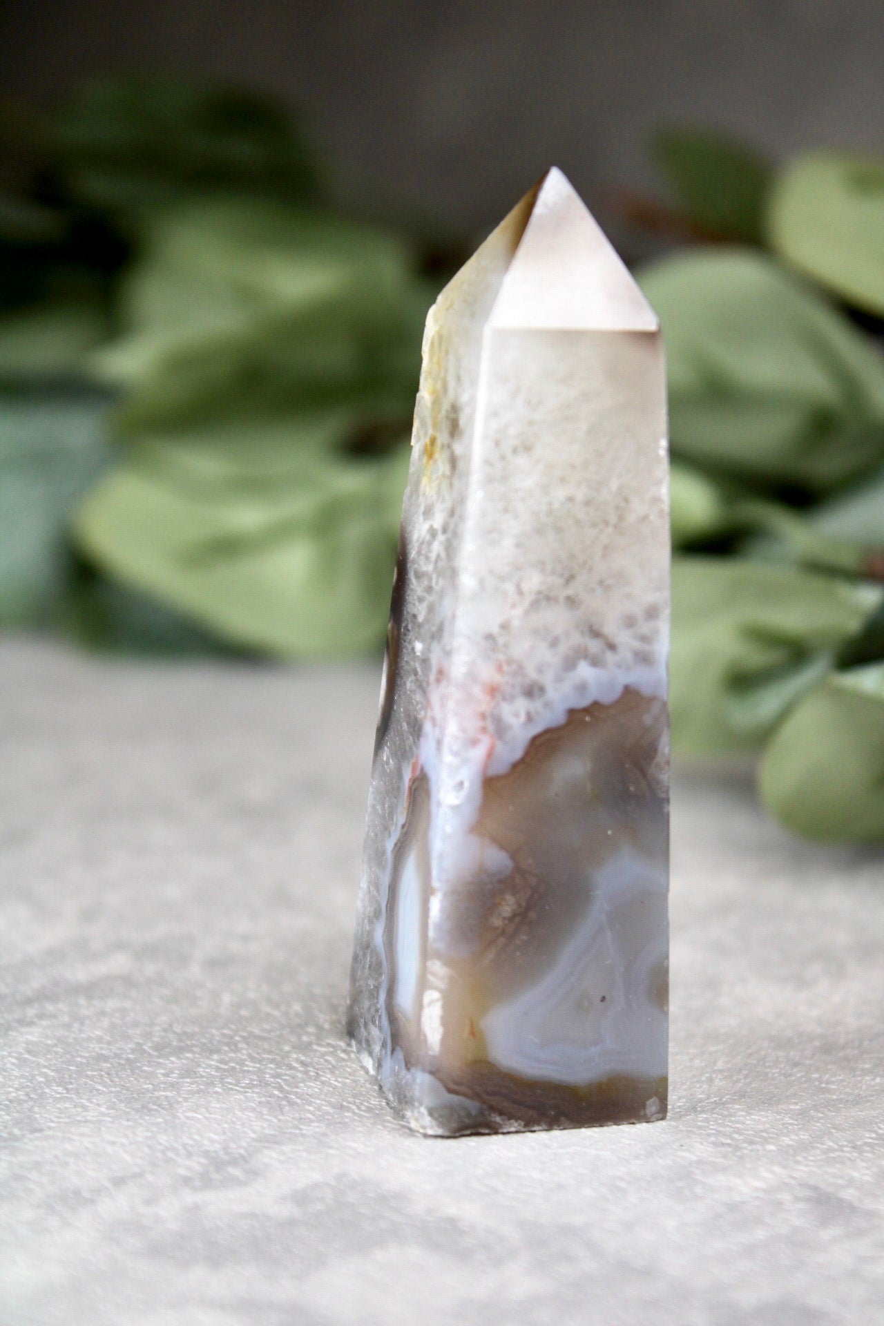 Gorgeous green chlorite tower x black flower agate