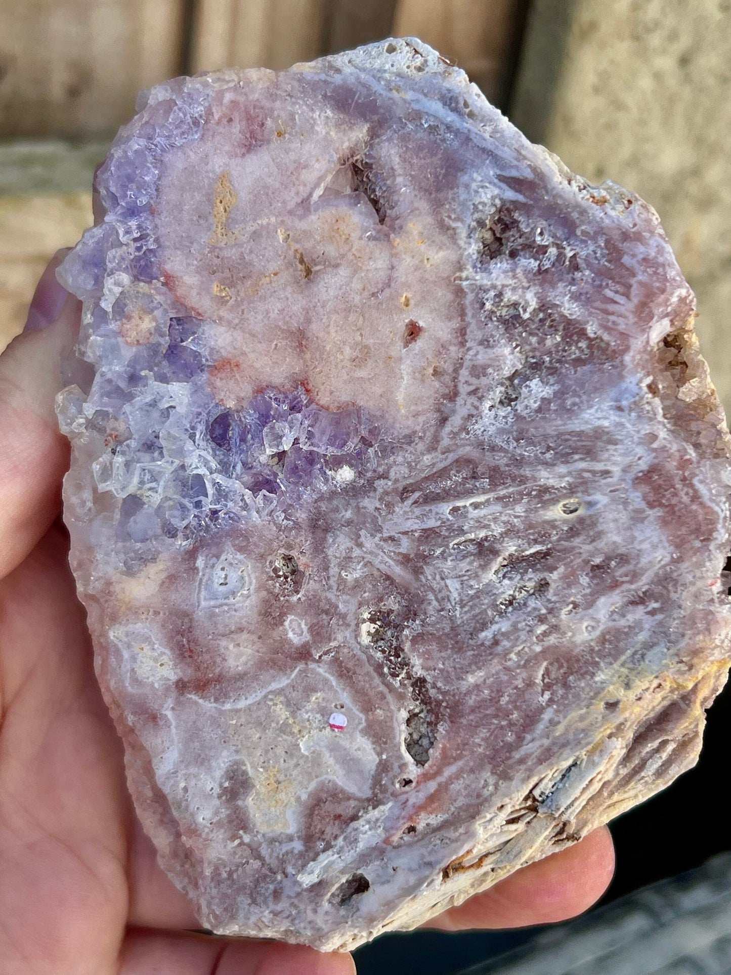 pink amethyst slab with purple quartz