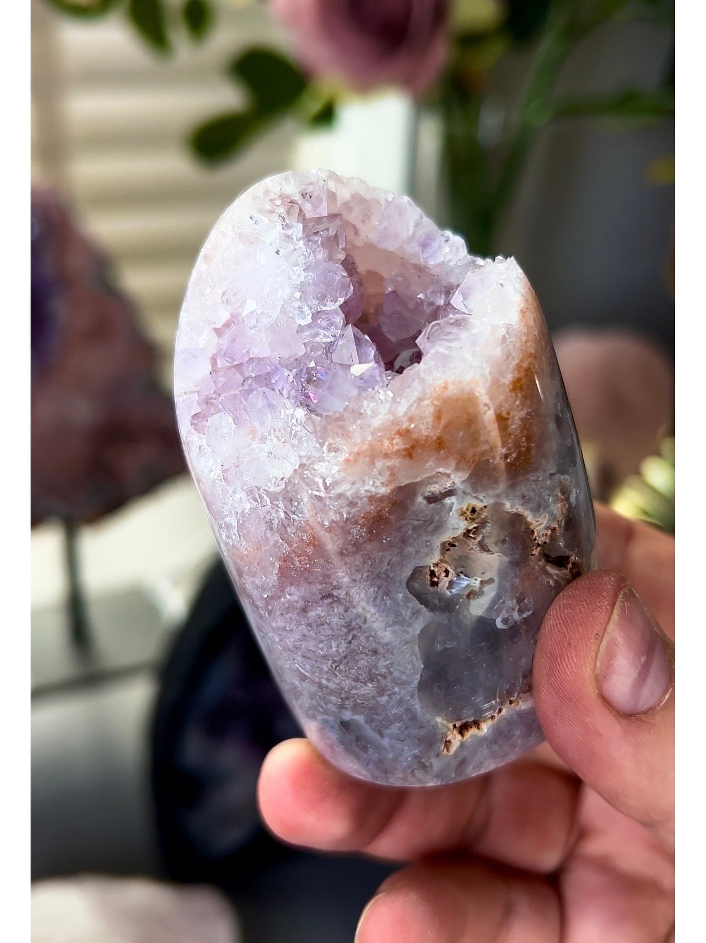 beautiful pink amethyst Freeform, with a variety of colours, including purple quartz