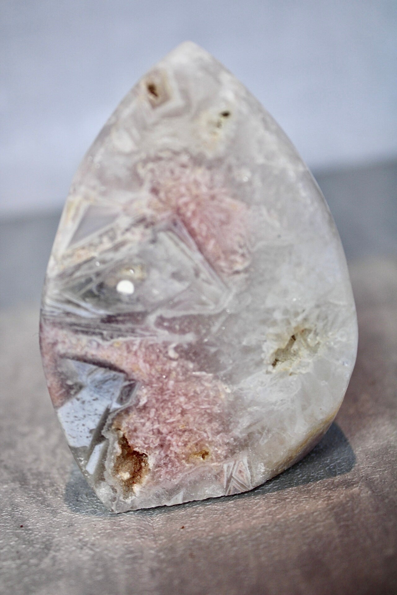 High quality, pink amethyst with quartz & rutile from Brazil 240g 9cm (h) 6cm (w)