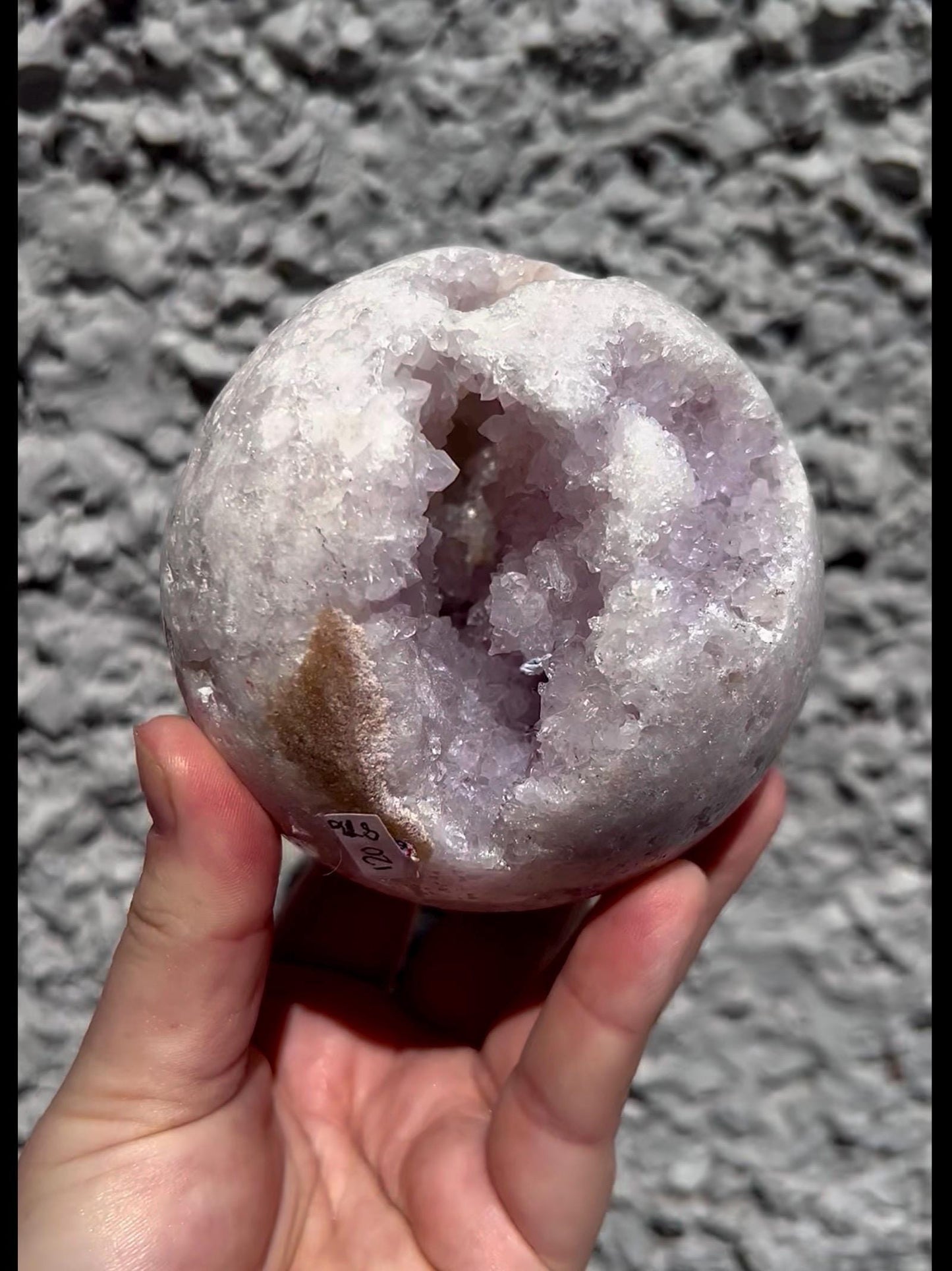 large, snowy, pink amethyst sphere with sugar druzy 870g