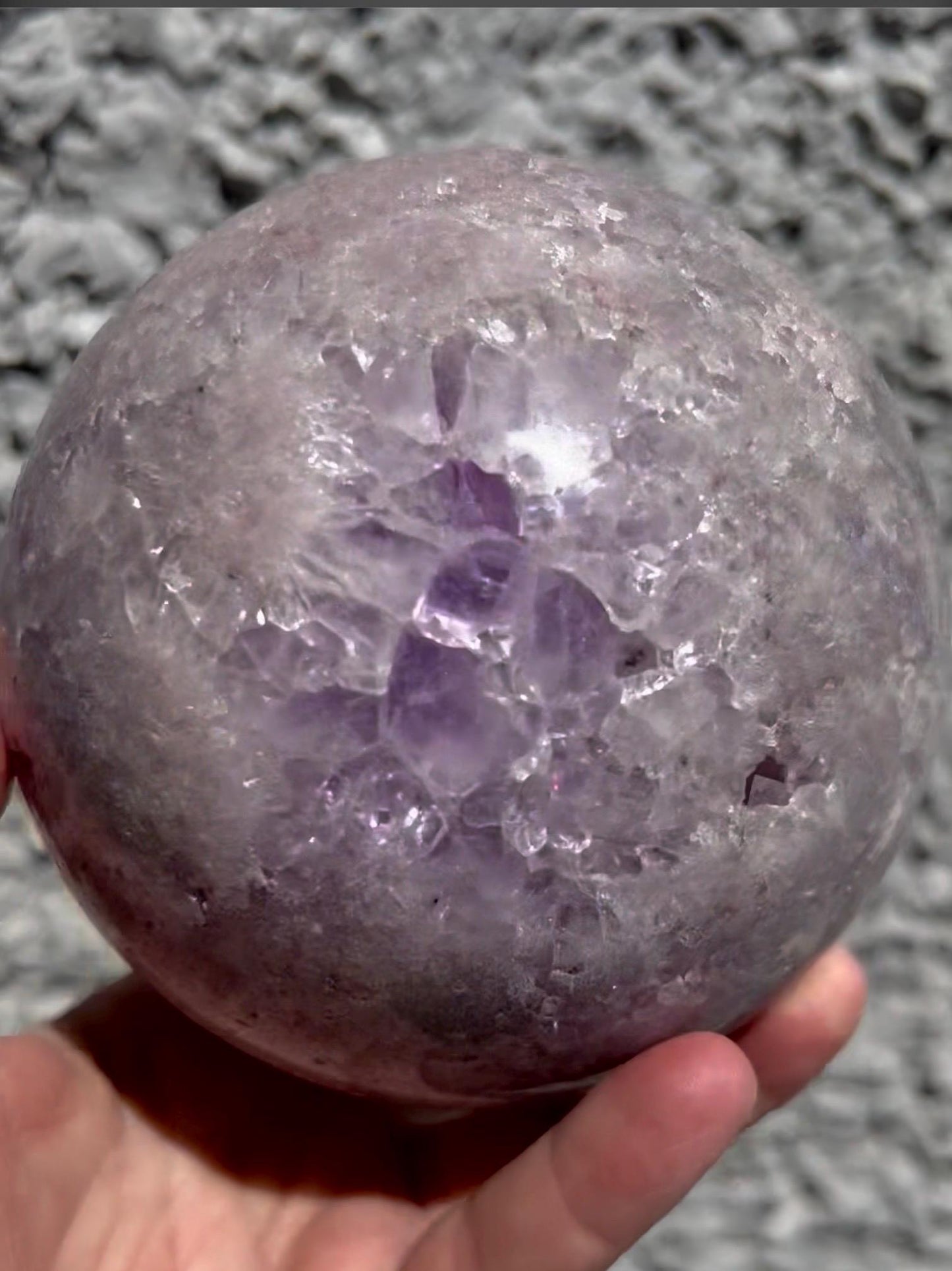 large, statement pink amethyst sphere with rutile formations in gorgeous lilac tones 2.058kg