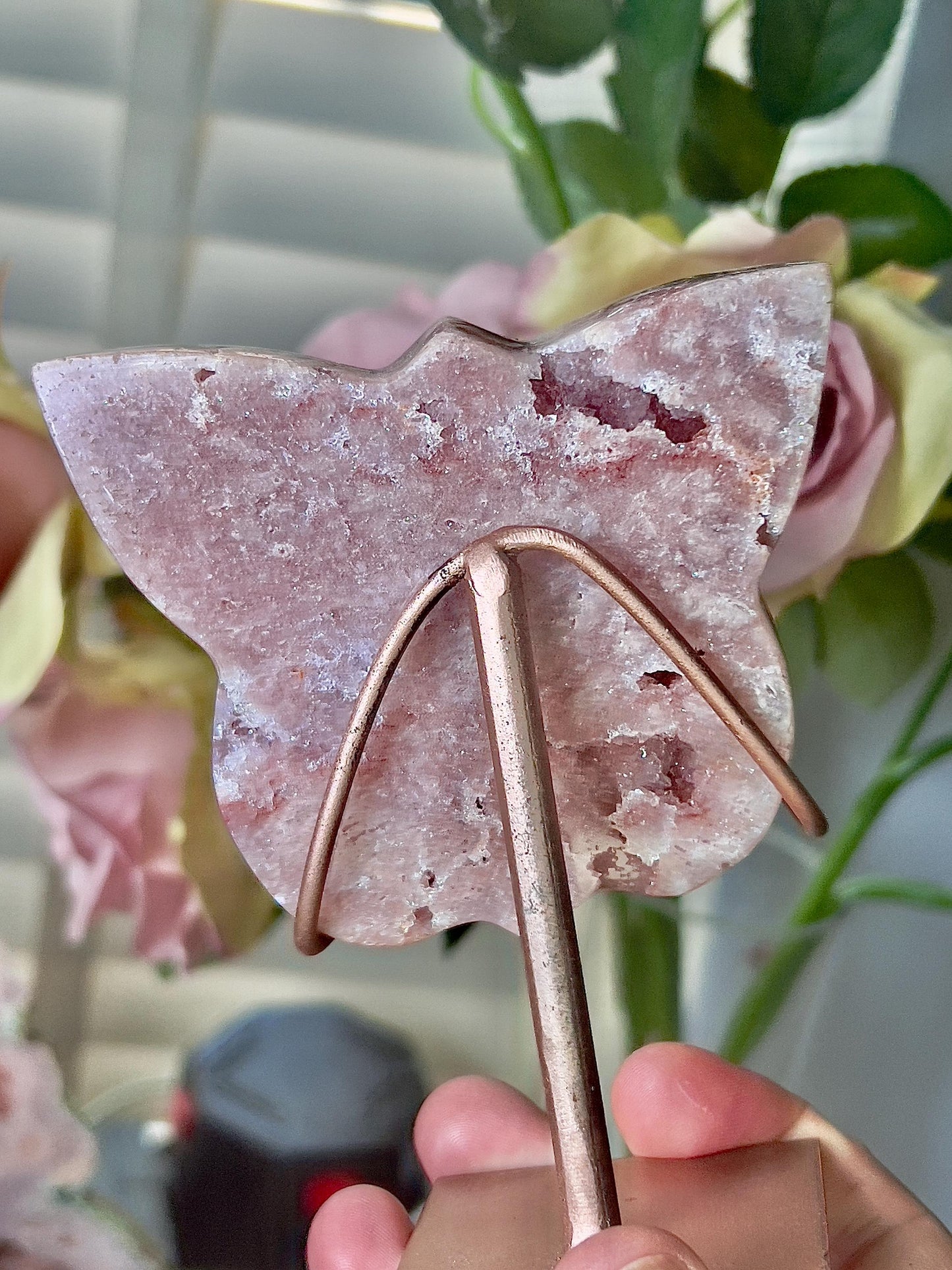 Pink amethyst butterfly on stand