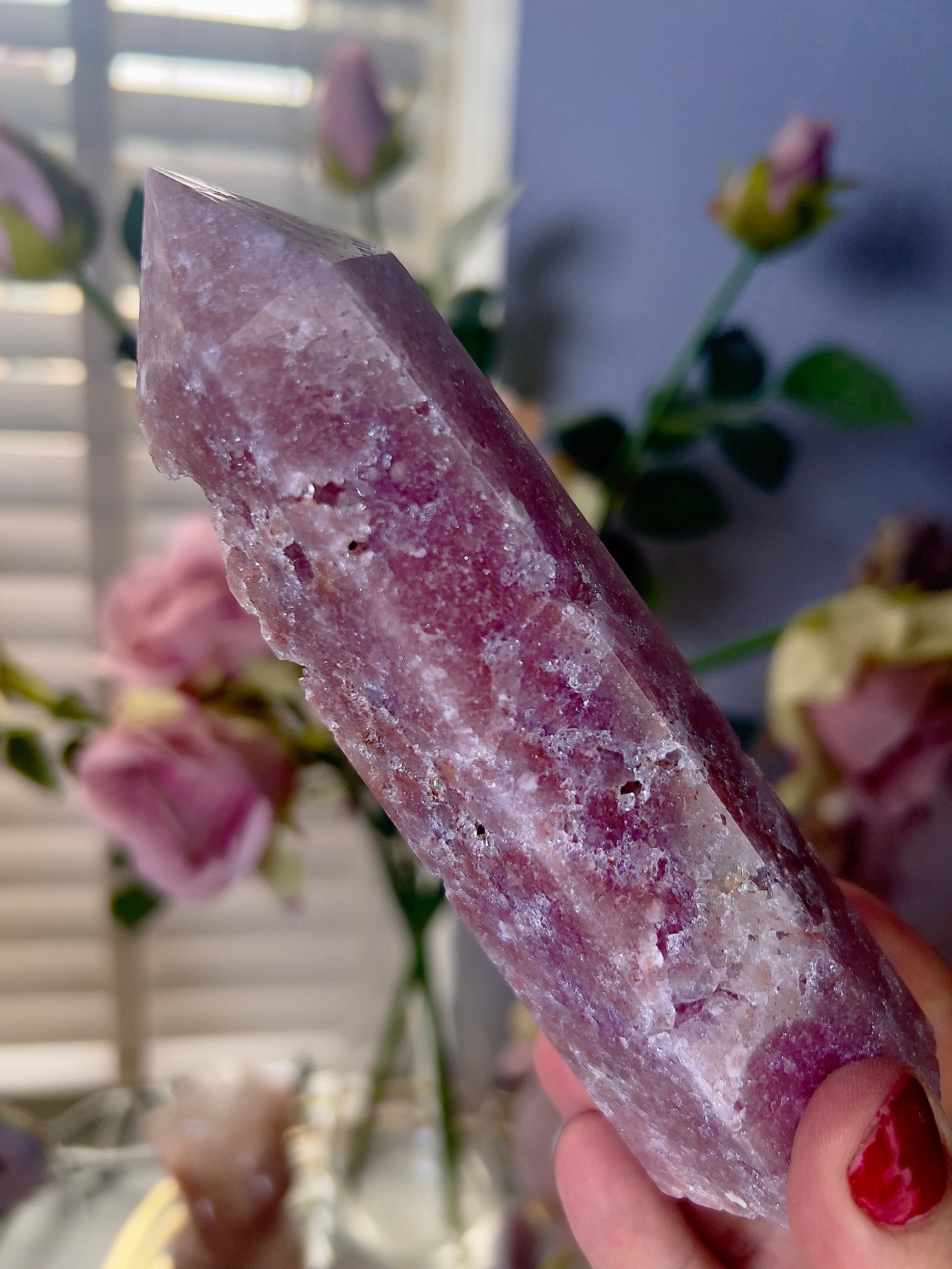 High grade, berry red pink amethyst tower 14cm 315g