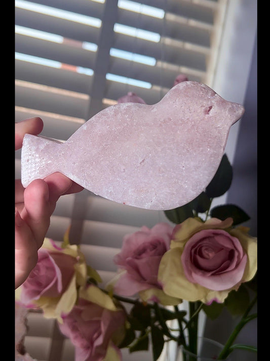 High grade, baby pink amethyst bird carving