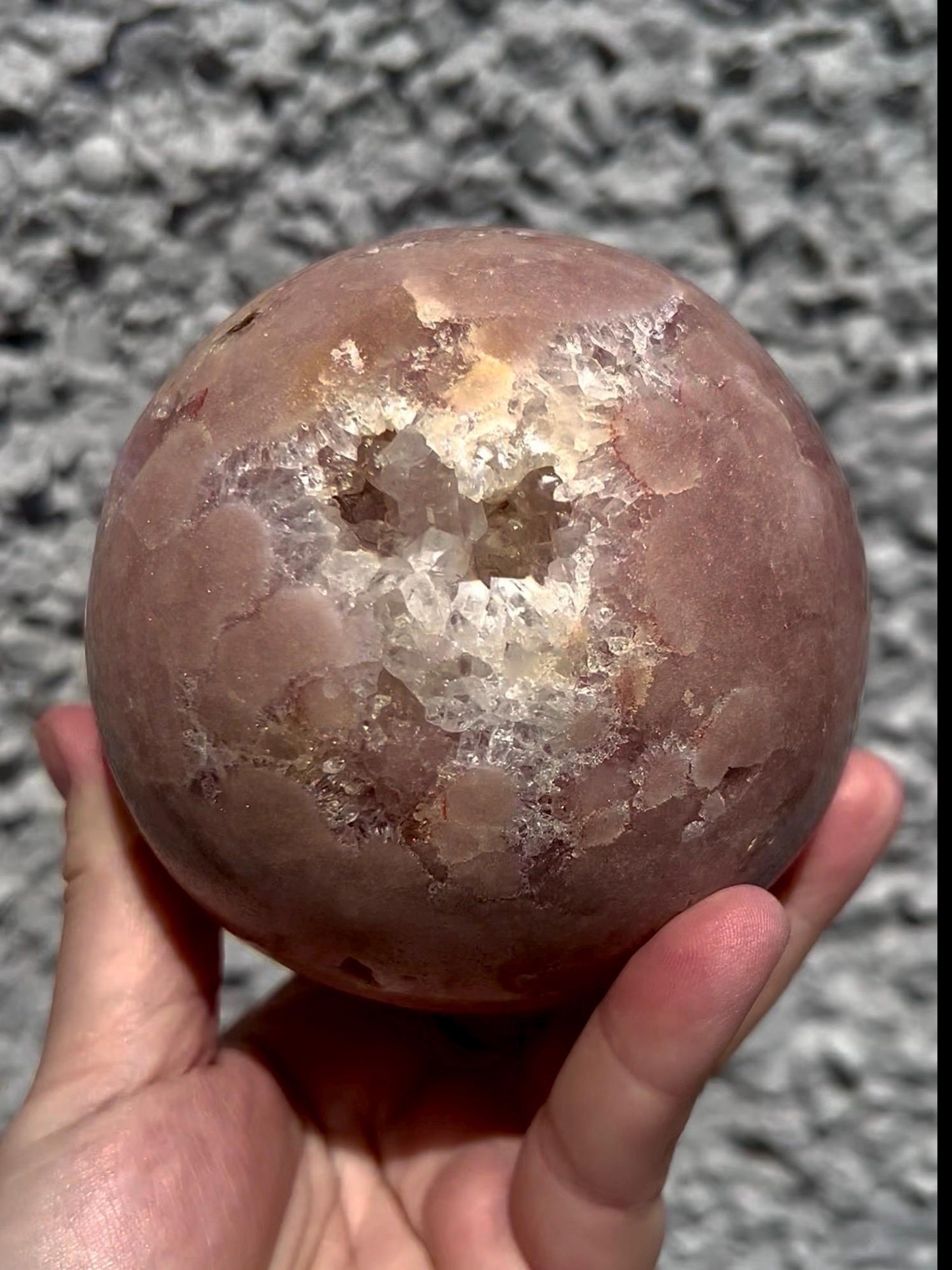 large, statement pink amethyst sphere 1.240kg