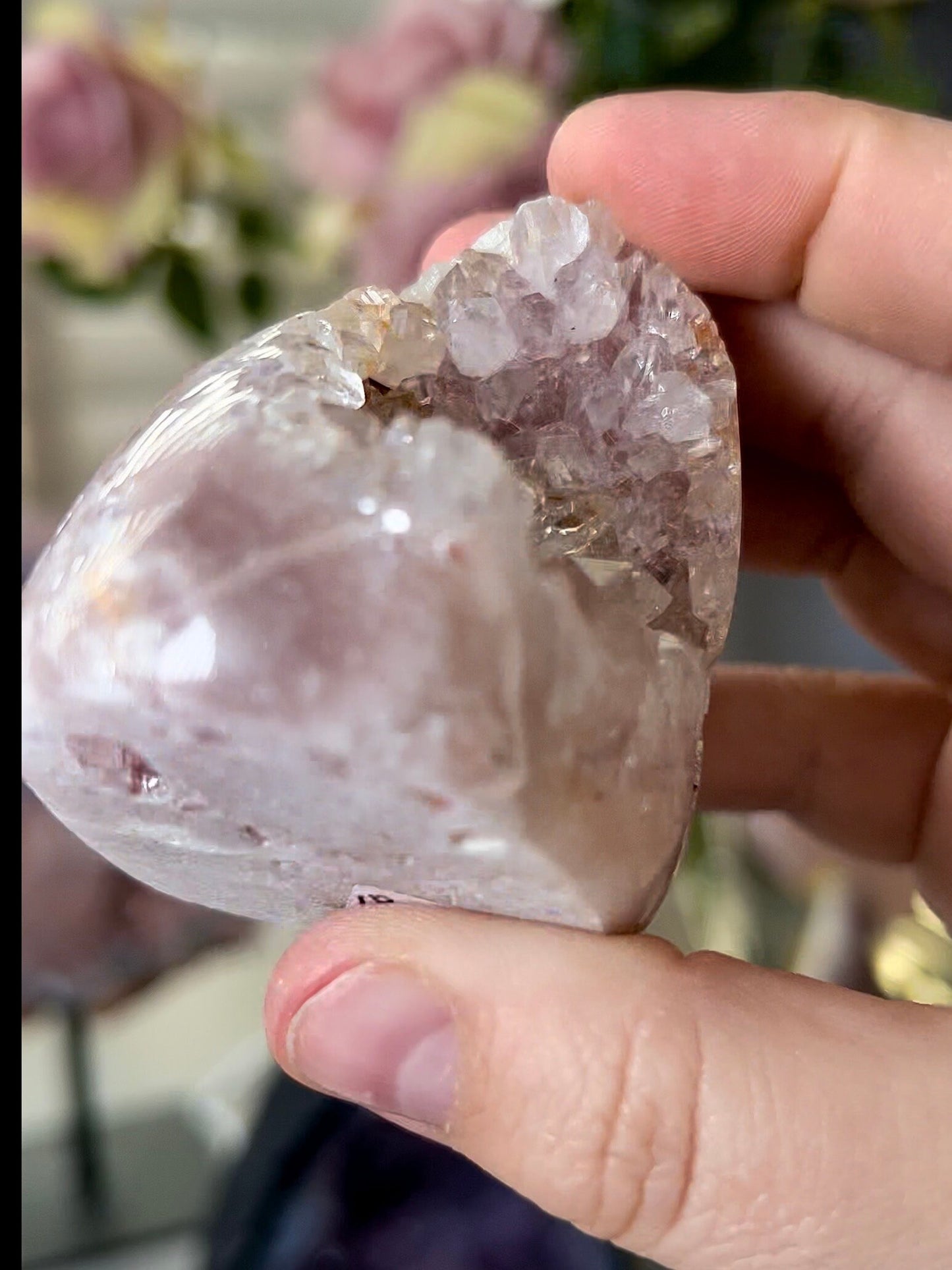 high grade, rainbow quartz, pink amethyst freeform