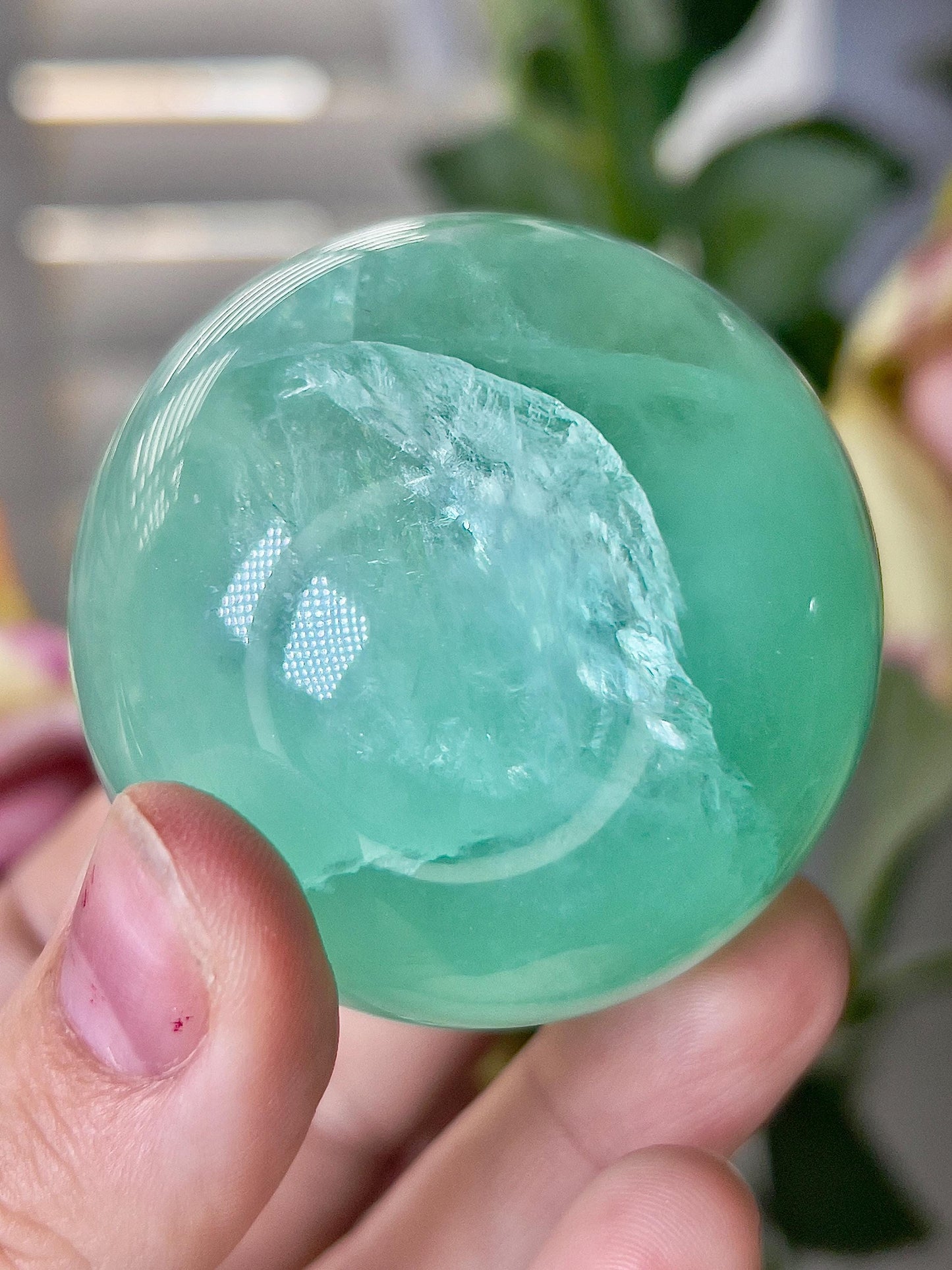 High grade, green fluorite sphere 240g