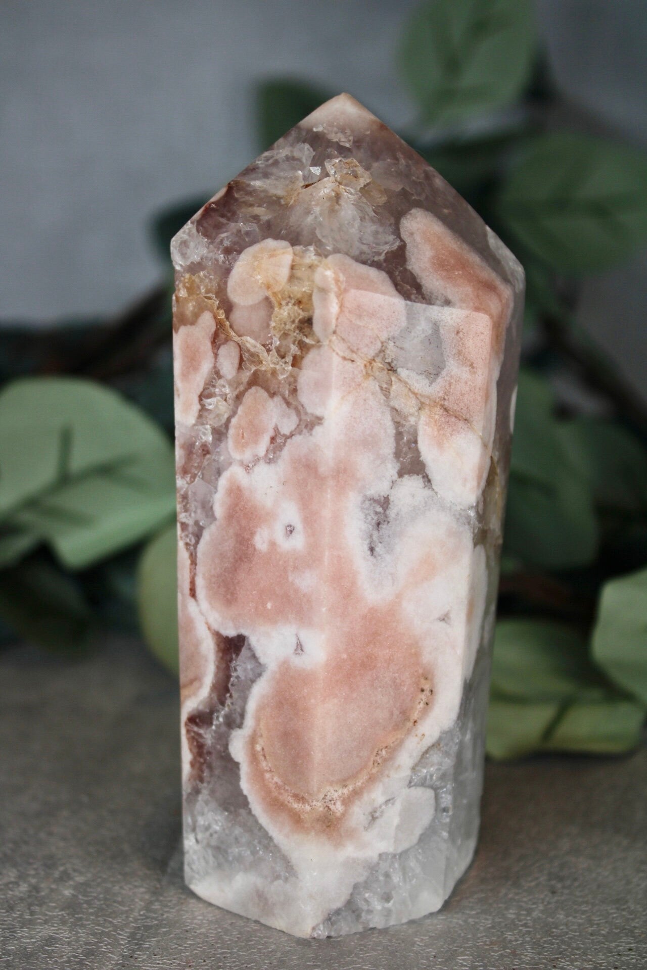 Pink amethyst with quartz tower 645g 13.5cm(H) 5.5cm(W)