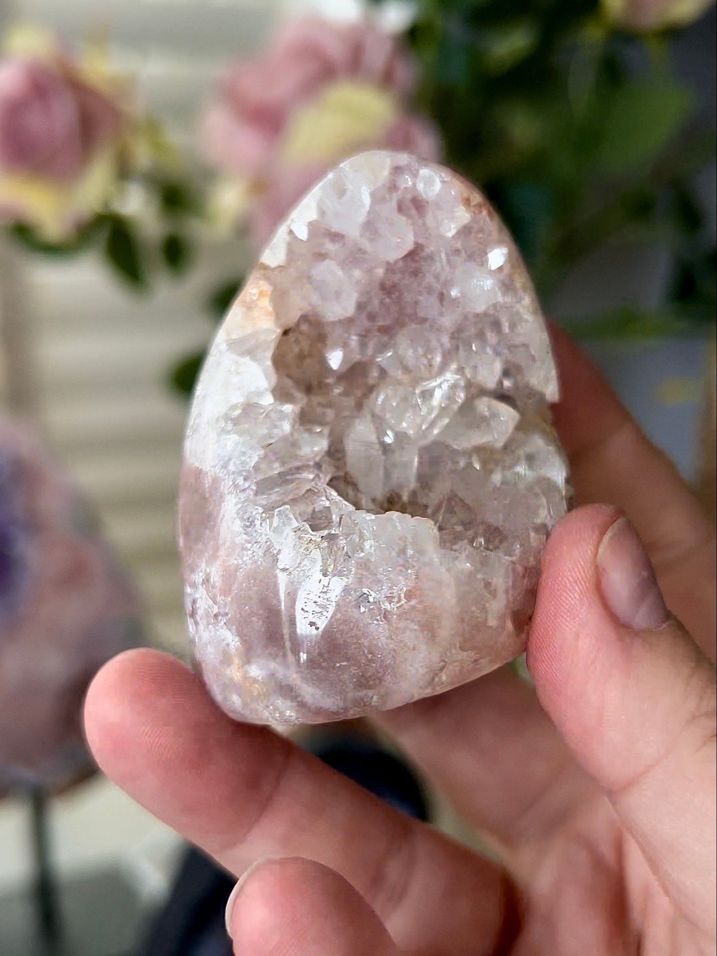 high grade, rainbow quartz, pink amethyst freeform