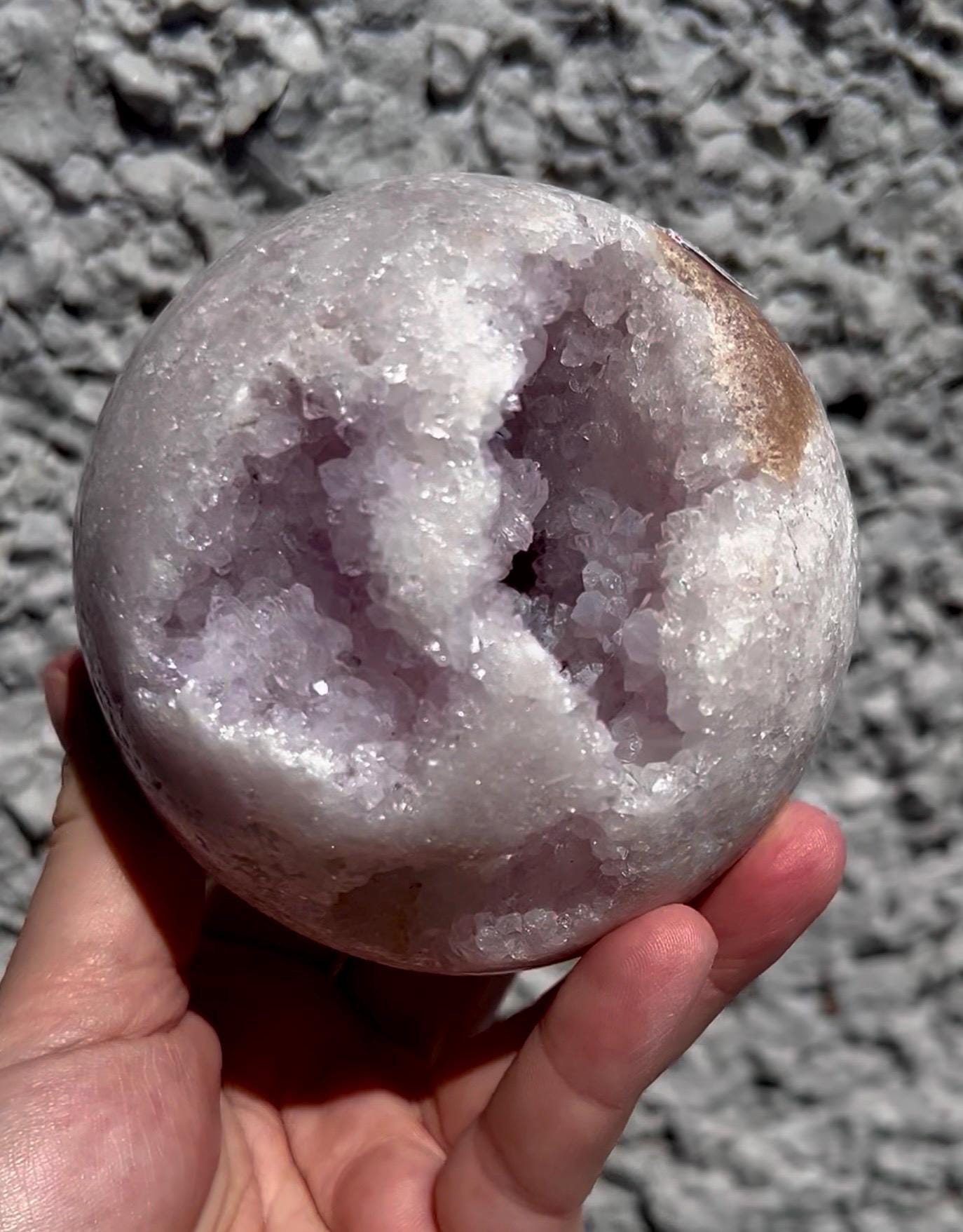 large, snowy, pink amethyst sphere with sugar druzy 870g