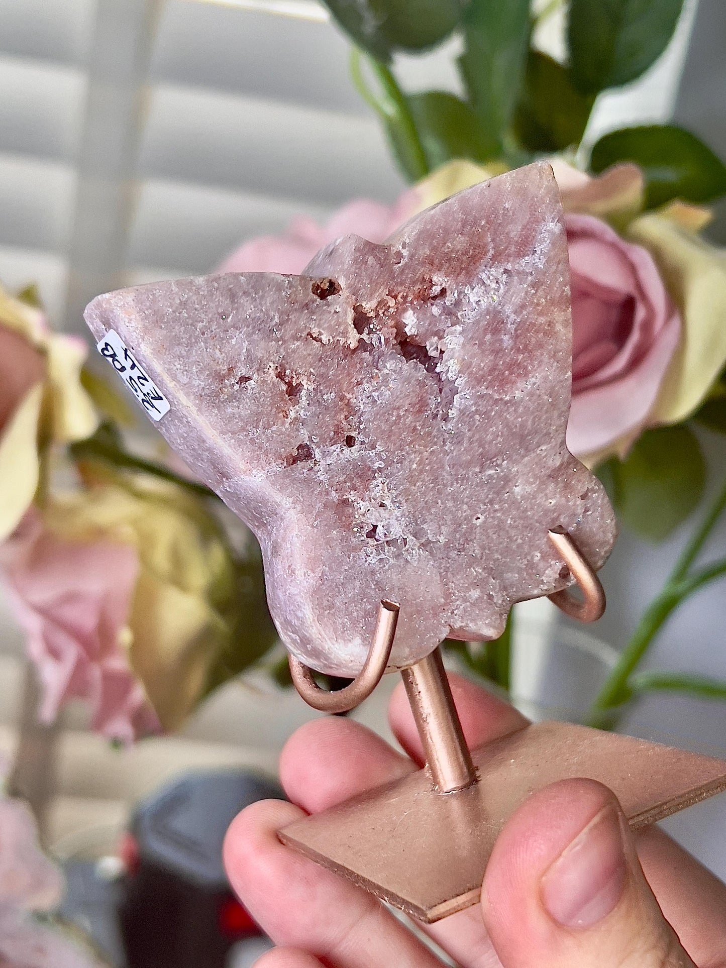 Pink amethyst butterfly on stand