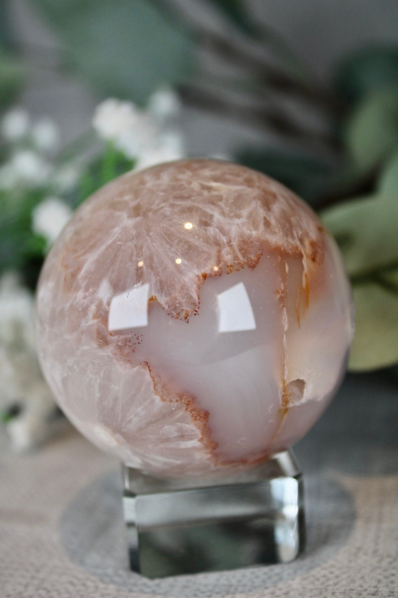 Chlorite flower agate sphere 300g 6cm