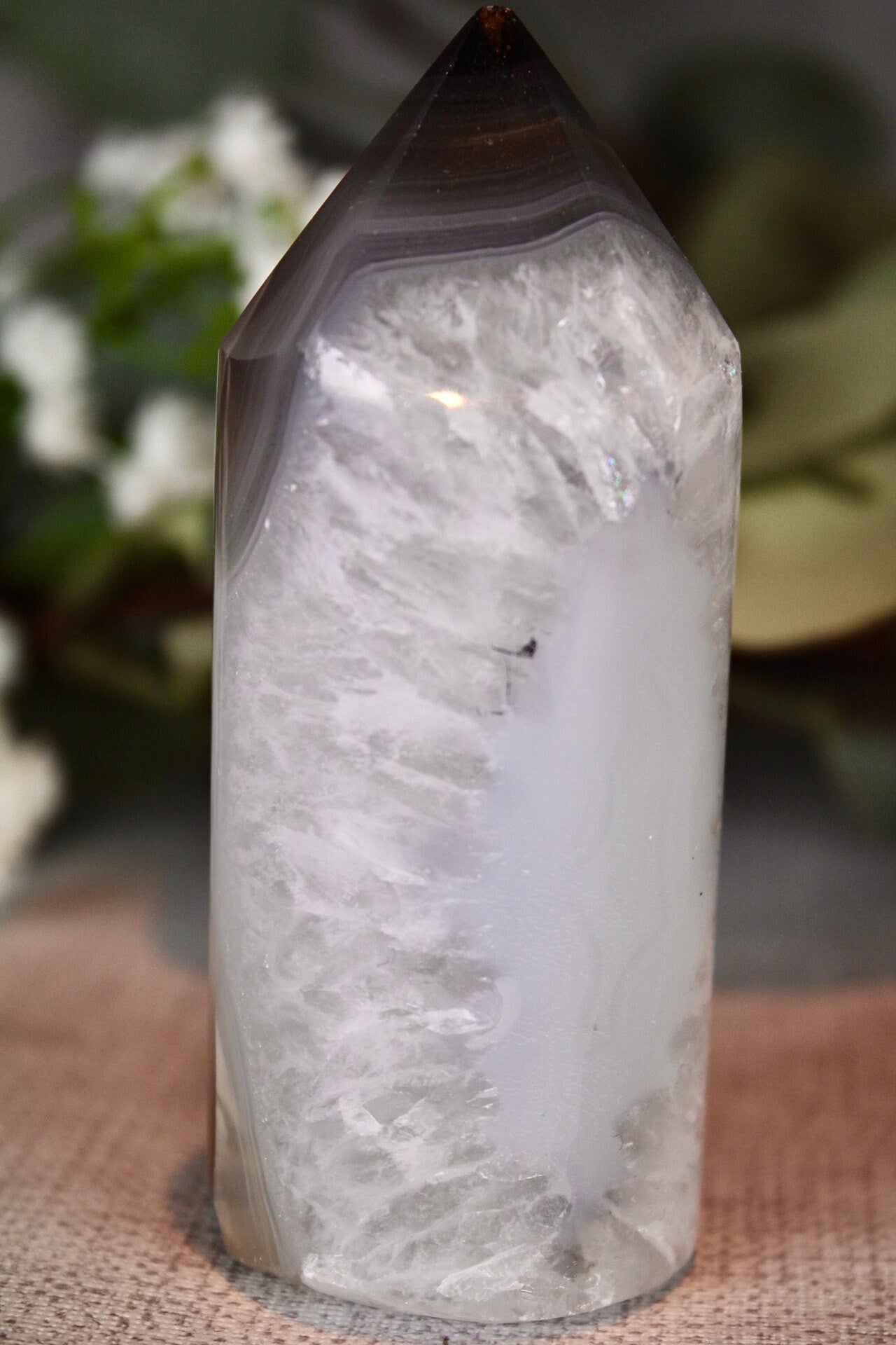 Circular, quartz agate tower