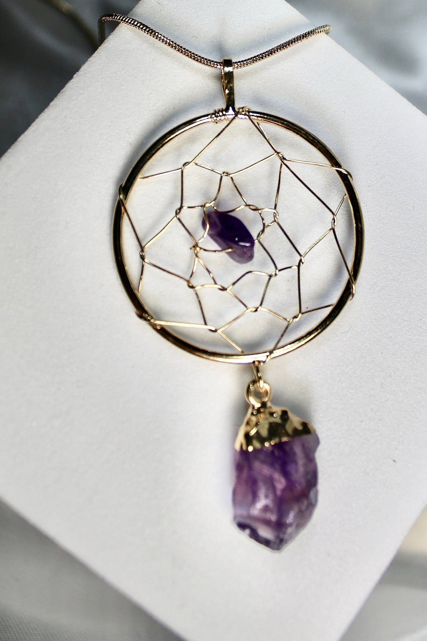 Gold plated, amethyst, dream catcher, necklace