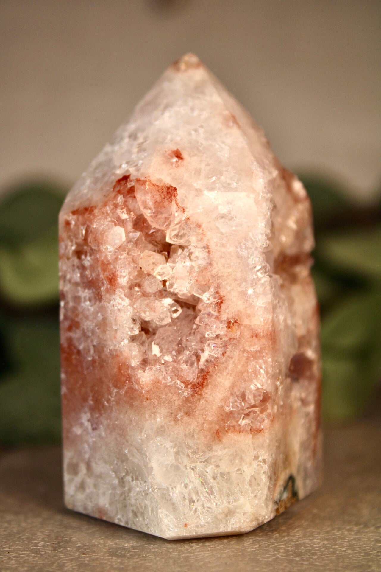 Pink amethyst x green jasper tower 340g 9cm high