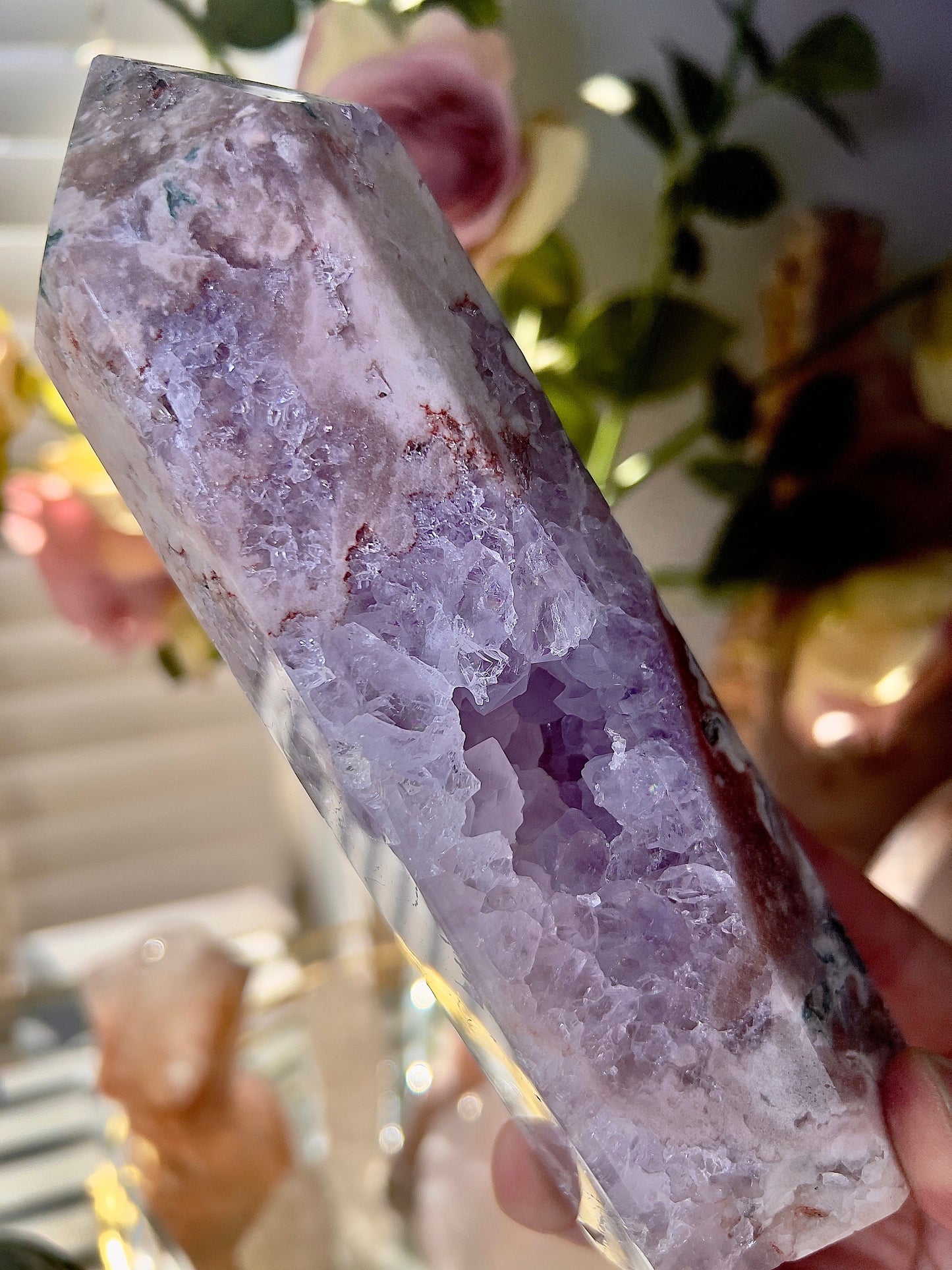 High grade, pink amethyst tower with purple quartz
