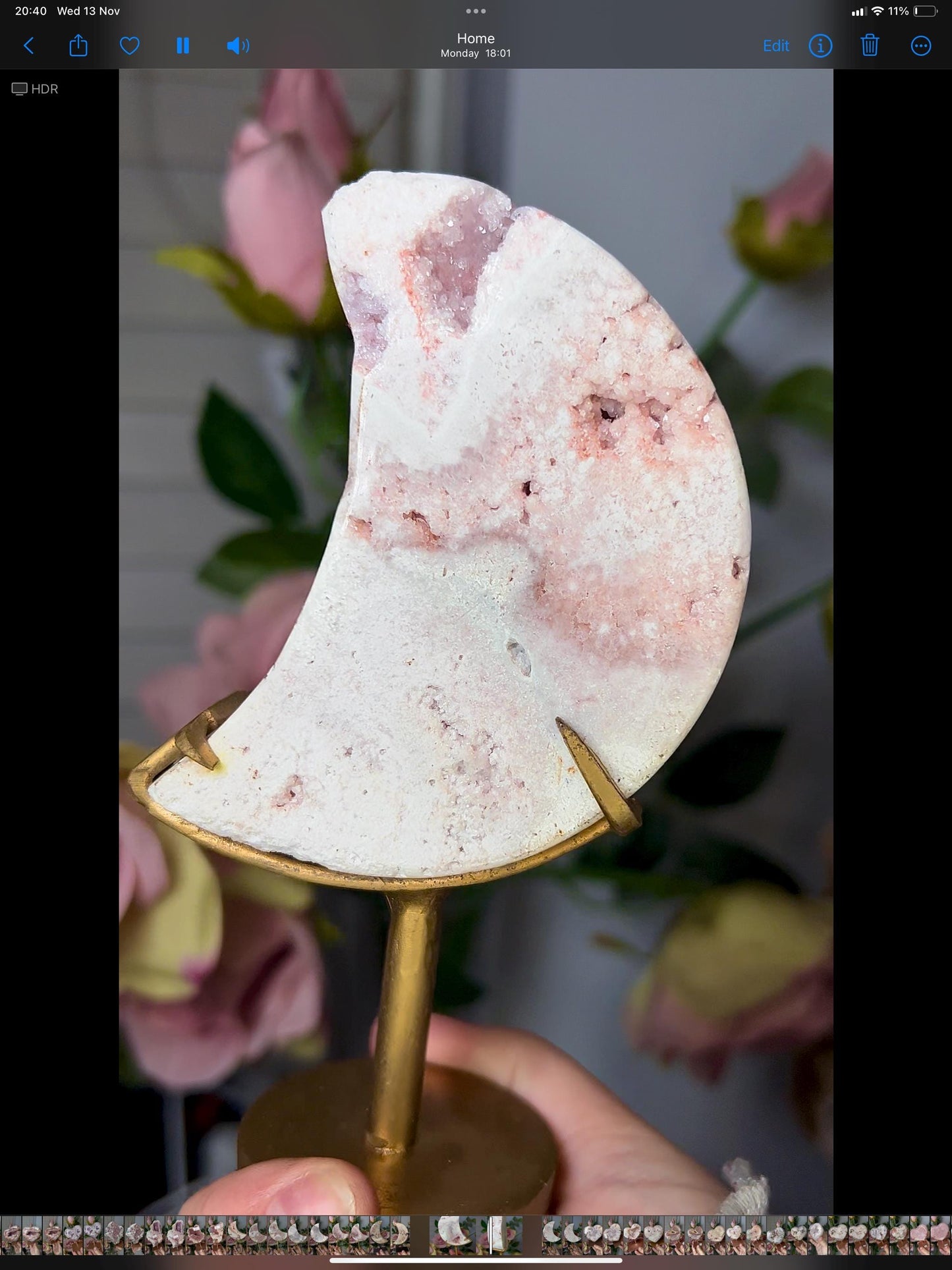 High grade, pink amethyst moon in beautiful pastel tones, with sugar and mini bubble druzy