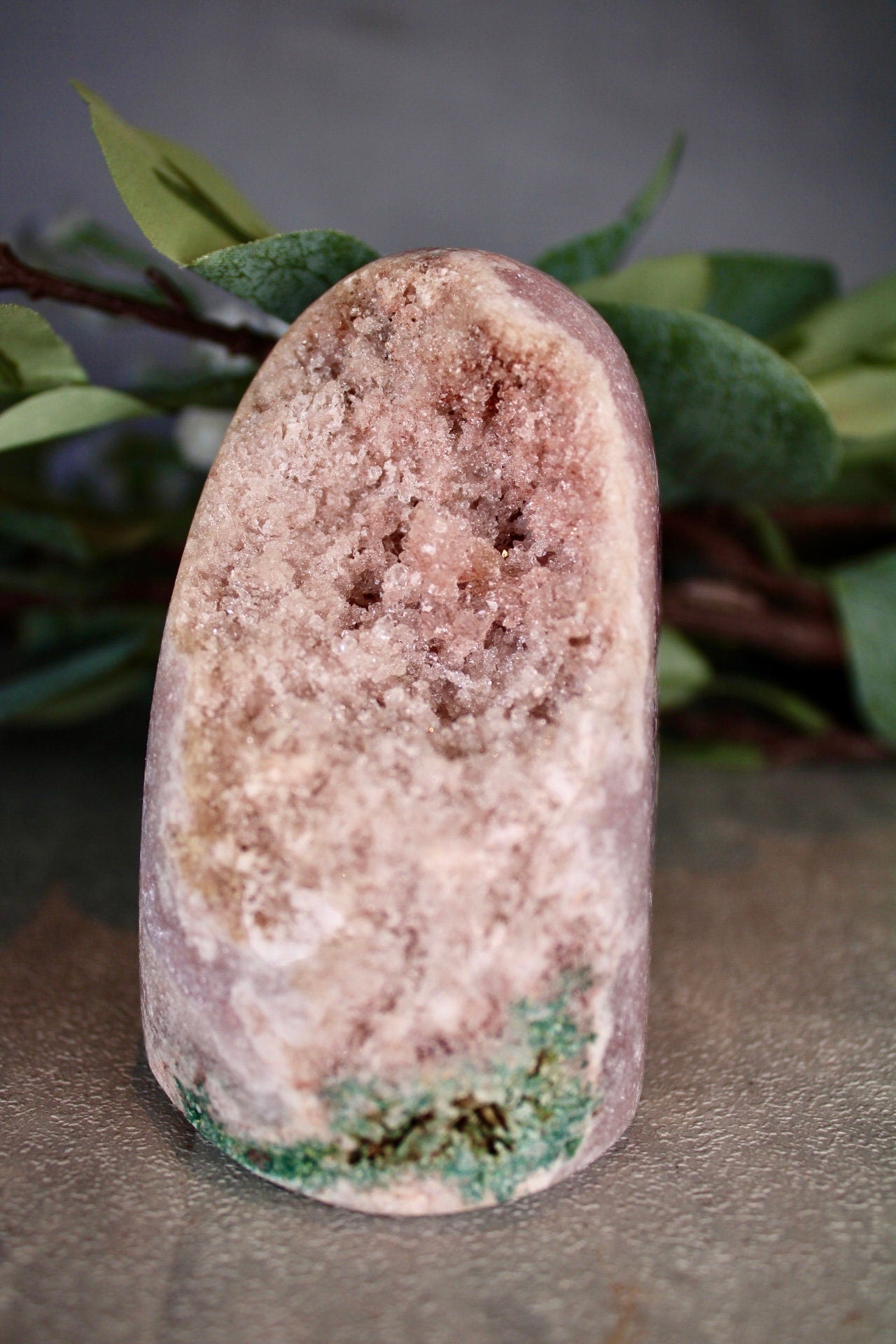 Pink amethyst freeform with green jasper from Brazil