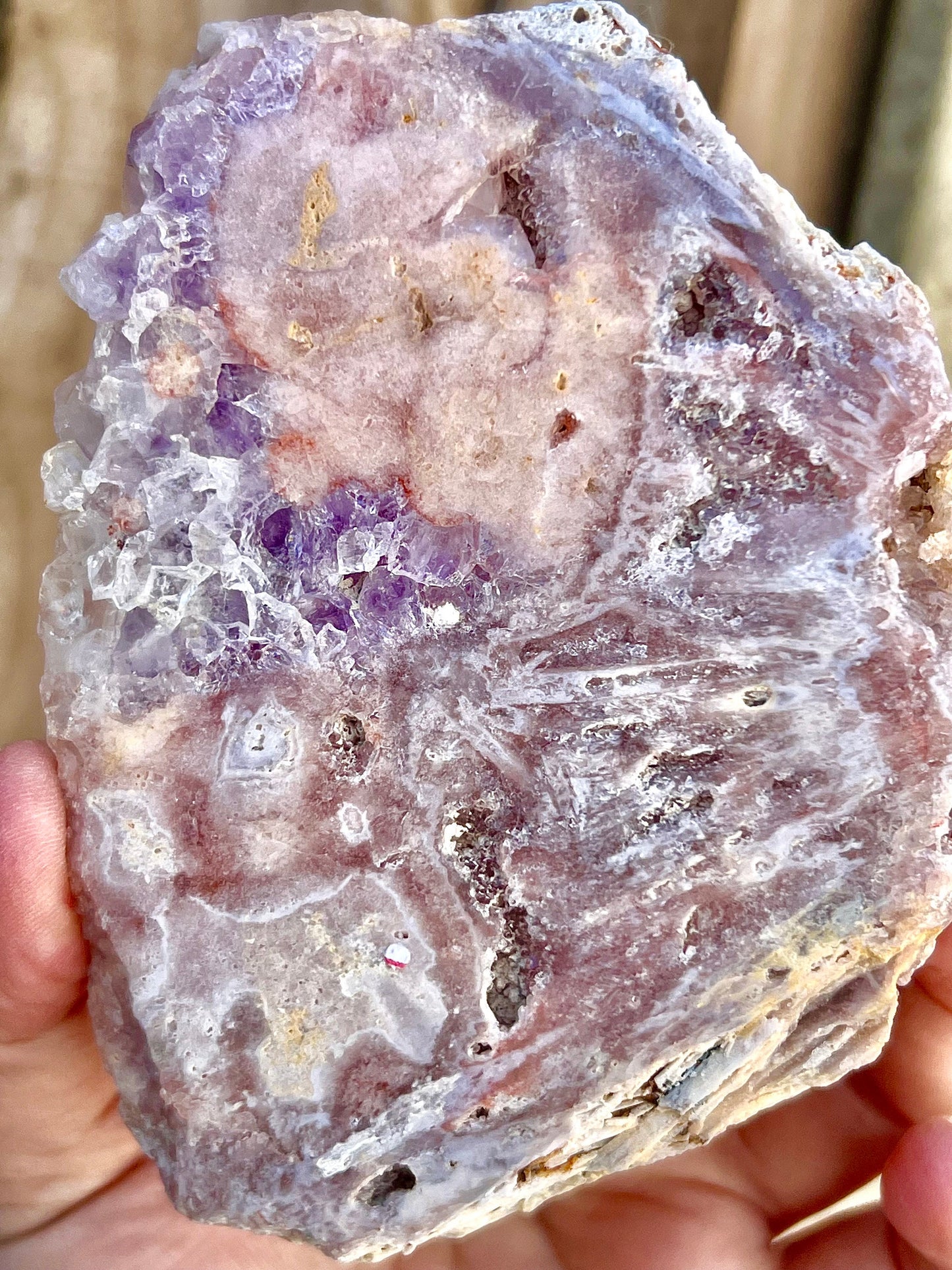 pink amethyst slab with purple quartz