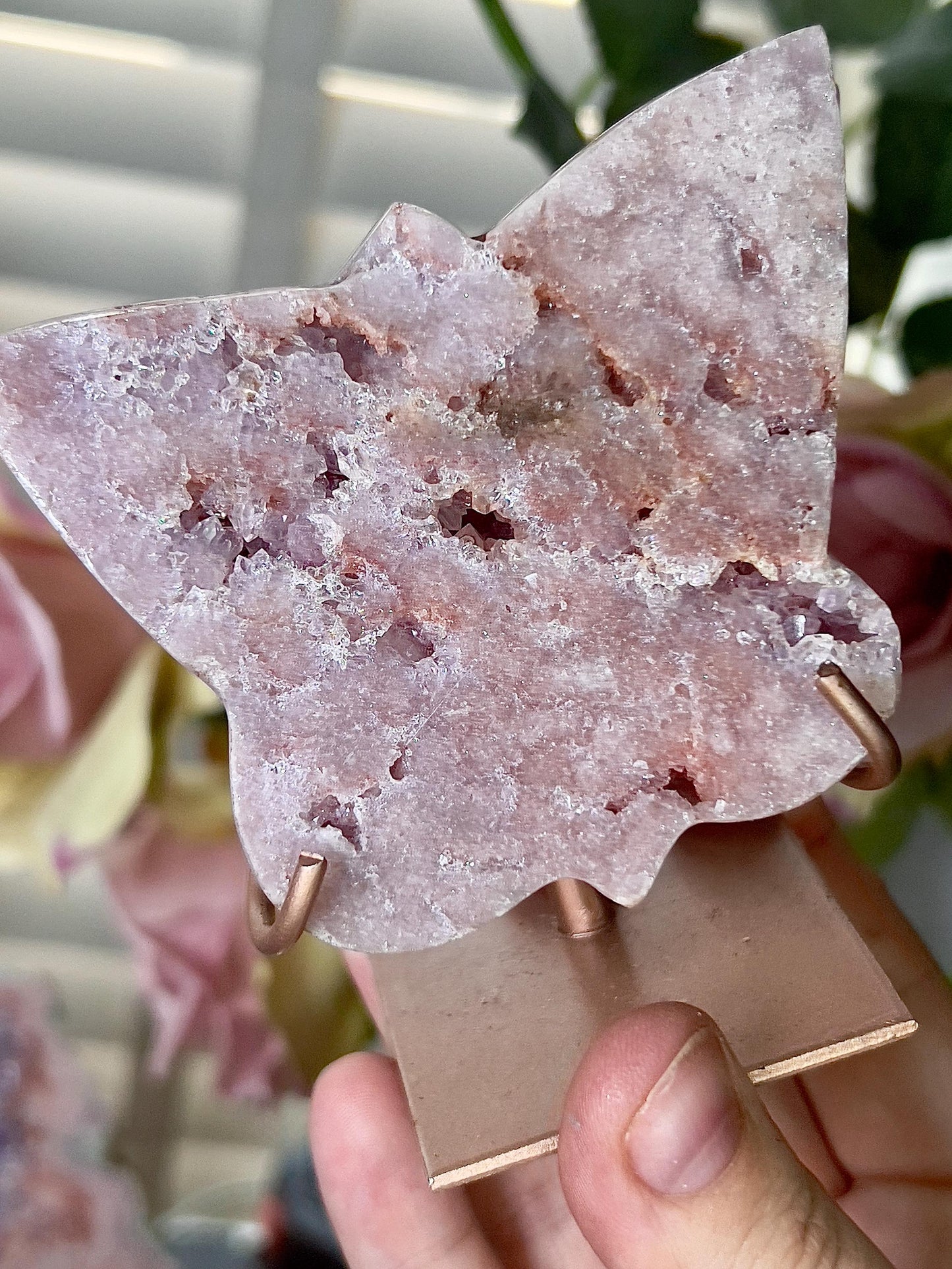 Pink amethyst butterfly on stand